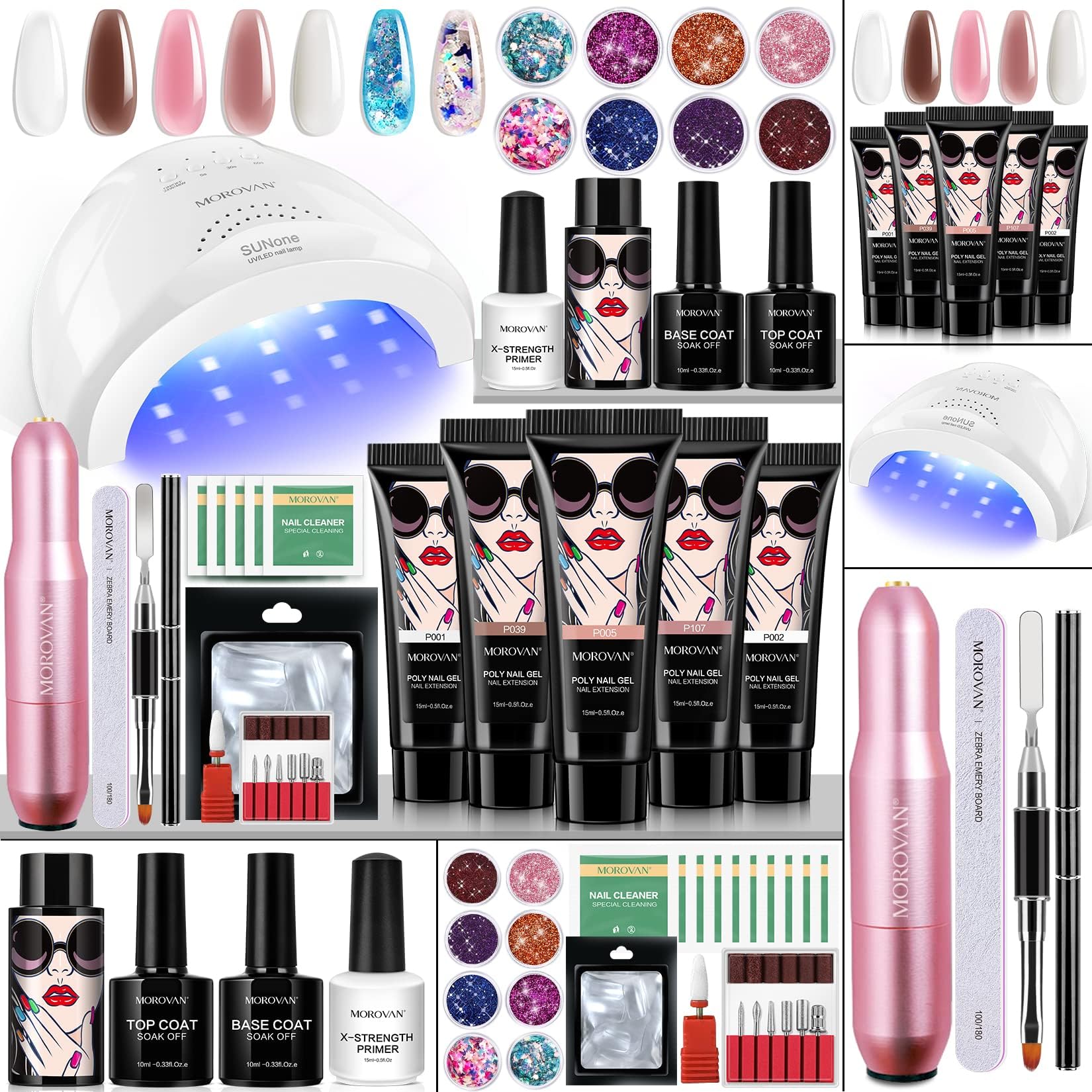 Morovan Poly Gel Nail Kit with Drill and Lamp - Professional Poly Gel Kits with Light 48W for Beginners Complete Poly Gel Nail Art Extension Slip Solution Nails Kit Gel Set