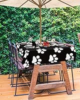 Vista 3 de QueenKer Mantel para exteriores con agujero para paraguas, estampado de patas de perro, mesas rectangulares en blanco y negro, colección de mesa