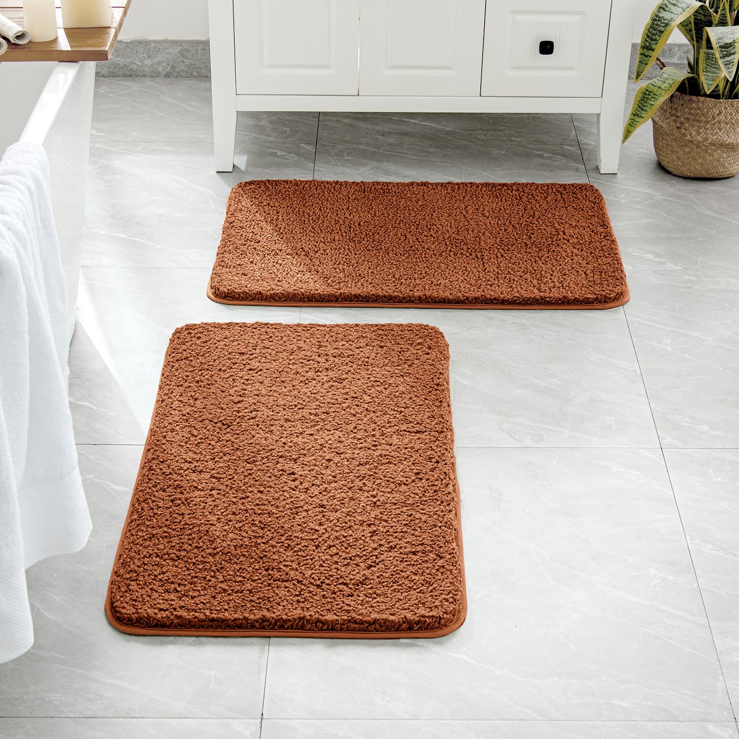 Amazon.com: MIULEE Burnt Orange Set of 2 Non Slip Shaggy Bathroom