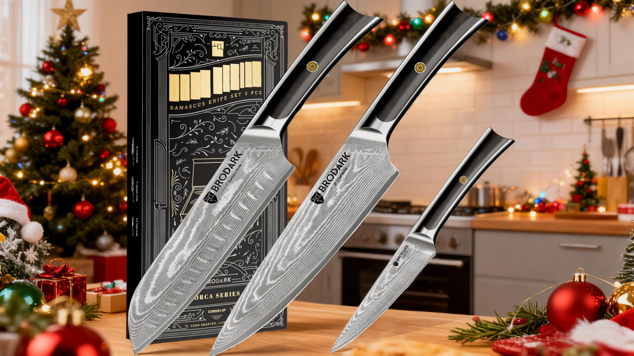 BRODARK 3PCS Damascus Chef Knife Set, VG10 Full Tang, Pakkawood Handle — Amazon image 8
