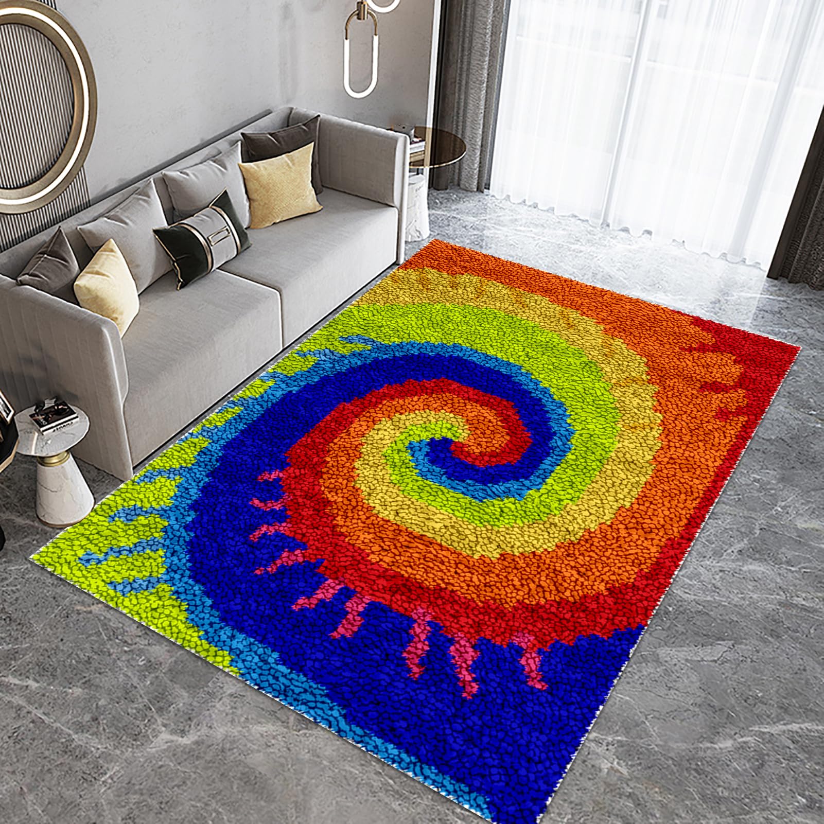 Laegnfho 90 x 120 cm Latch Hook Rug Kits DIY Latch Hook Rug Carpet Making Cushion Crochet Kits Embroidery Kits Needlework Crafts for Home Decor Latch Hook Kits for Adults