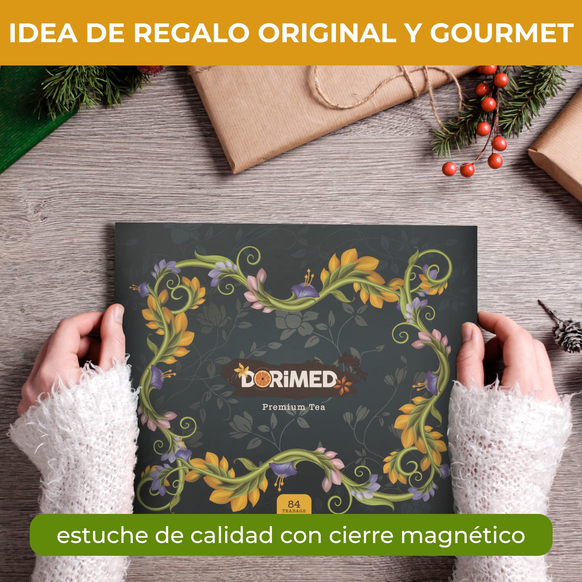 Caja de Degustación de Tés – Variedad de 12 Tés e Infusiones Aromatizadas (84 bolsas individuales) – Té Negro/Blanco/Verde/Matcha/Earl Grey/Oolong/Pu-Erh – Caja de Regalo - Tisanas