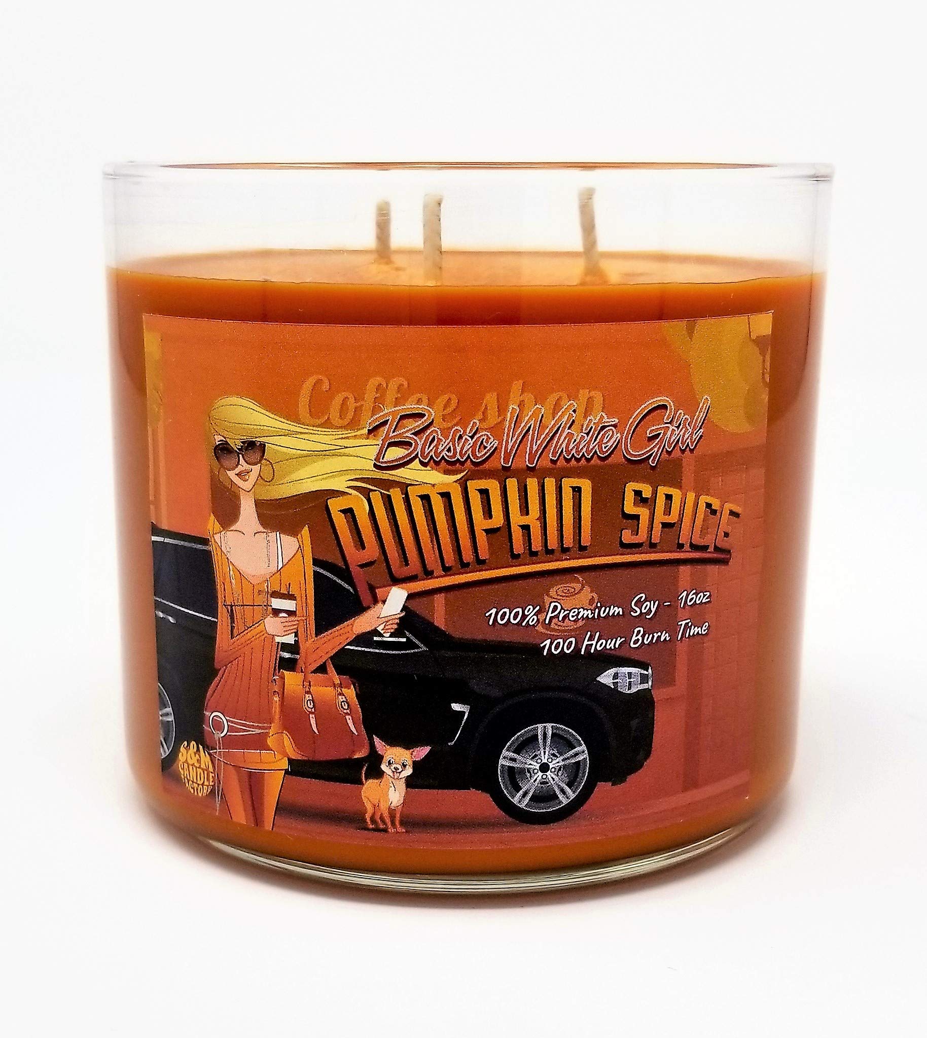 Basic White Girl Pumpkin Spice 3 Wick Scented Soy Wax Fall Candle 12oz - 14.5oz - and 16oz ~ 75 to 100 Hour Burn Time ~ Aromatherapy Soy Candles ~ Made in USA by S&M Candle Facctory (14.5oz, Orange)