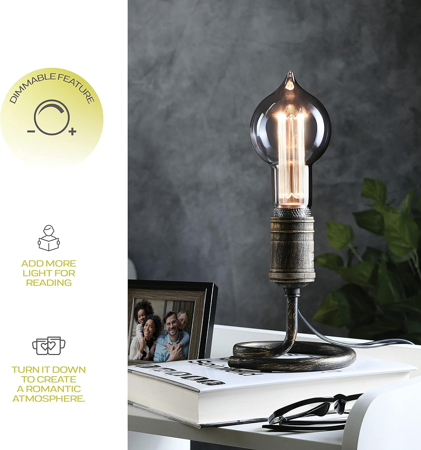 Next Glow LED Vintage Style Bulb, 3.5W Equivalent 20W, Dimmable, Soft Warm Smoke Light Bulb, E26, 55 Lumen, Amber Color for Home, Kitchen, Bedroom, Restaurant