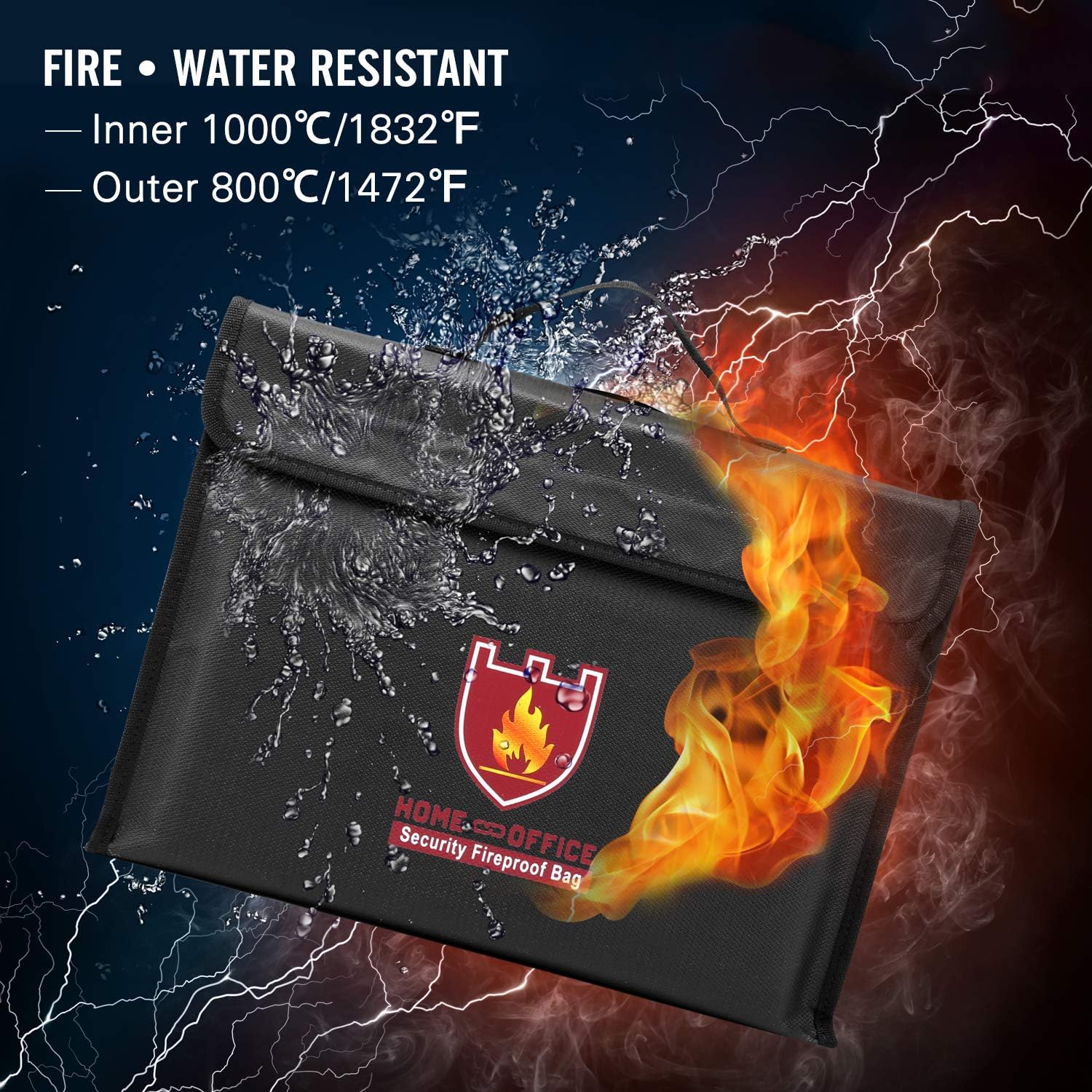 Fireproof Money & Document Bag, MoKo Fire & Water Resistant Large Cash & Envelope Holder with Handle, Protect Your Valuables, Documents, Money, Jewelry, Zipper Closure for Maximum Protection, Black
