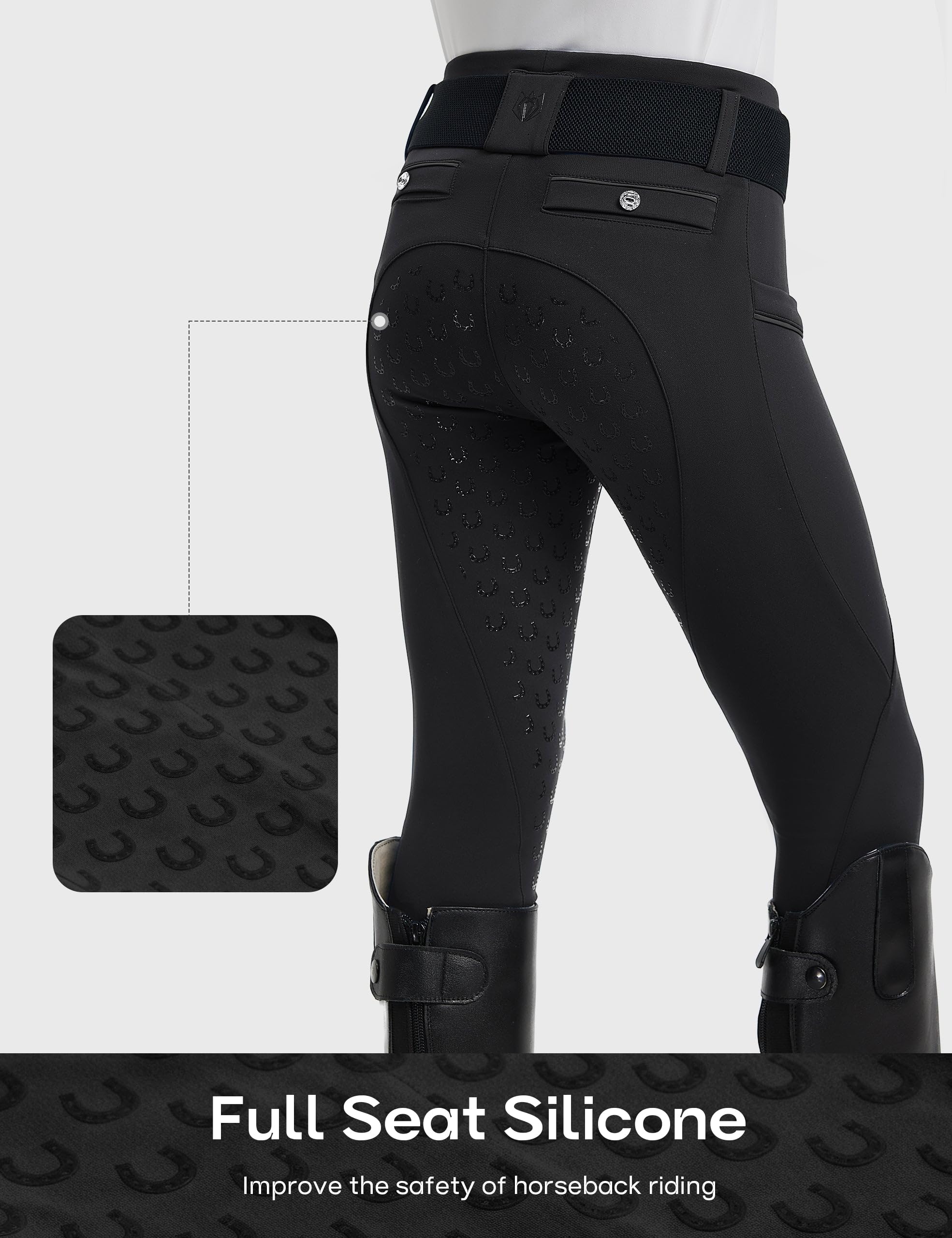 FitsT4 Sports Reithose Mädchen Kinder Silikon Vollbesatz Reitleggings Reiten Hosen Elastische Reiterhosen mit 2 Seitlichen Taschen und Gürtelschlaufen