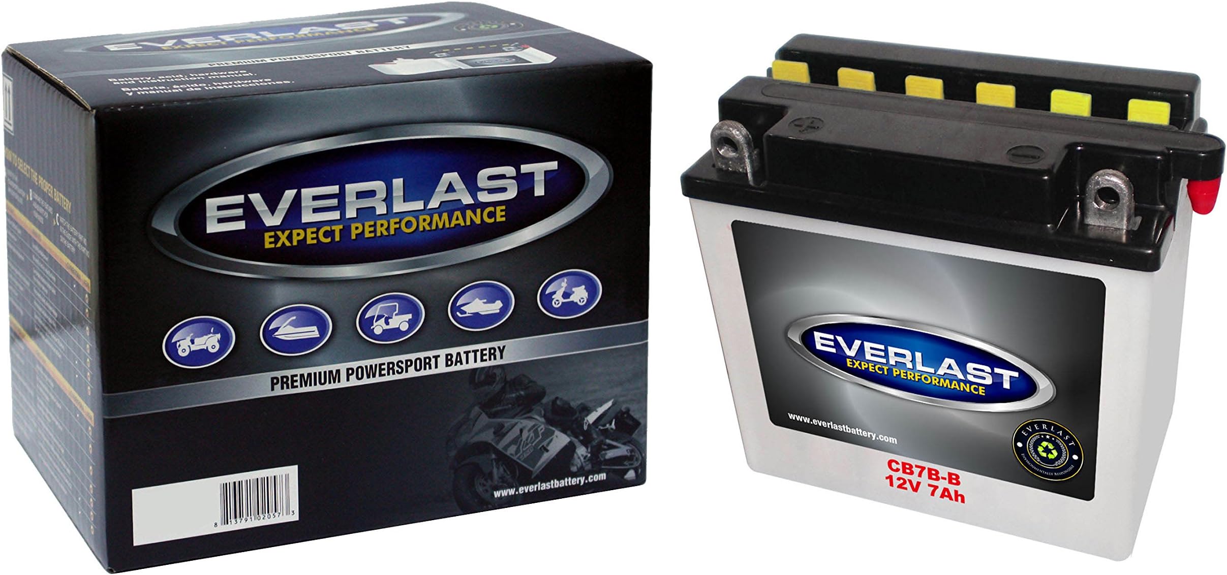 EverLast CB7B-B 12V Conventional Battery with Acid Pack (5 7/8 L X 2 3/8 W X 5 1/8 H)
