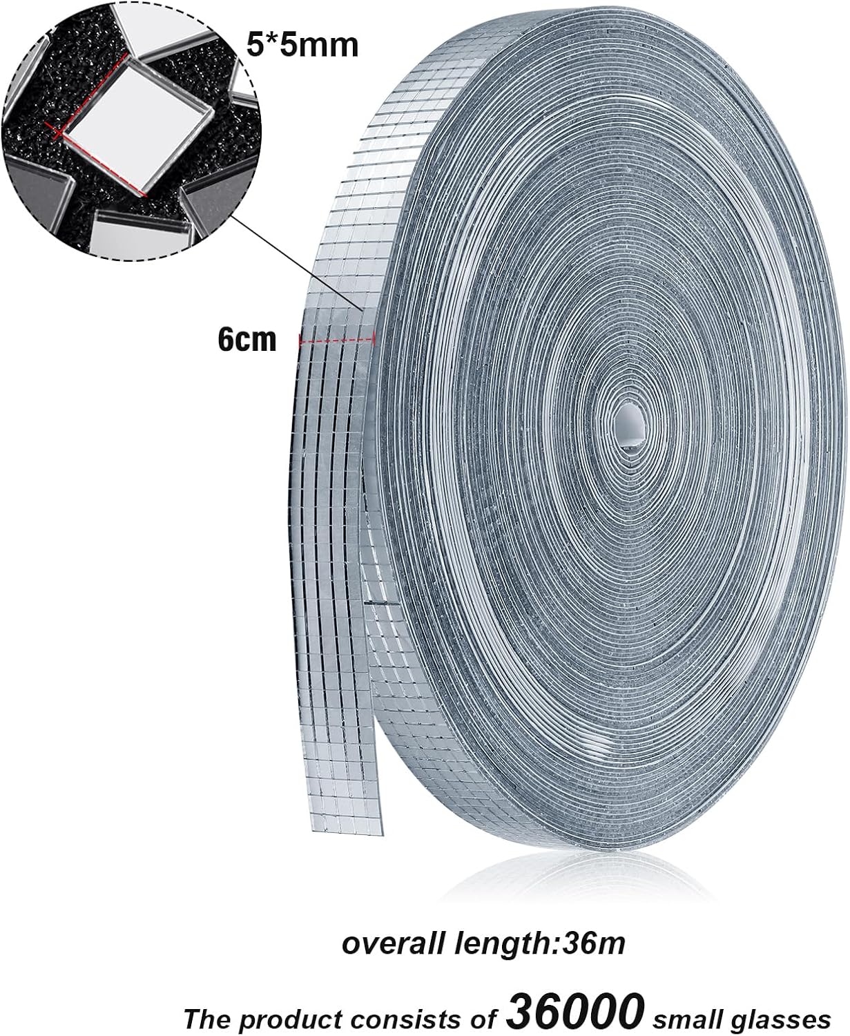 SATINIOR 36000 Pcs Disco Ball Mirror Tiles Self Adhesive for Crafts 5 x 5 mm Small Disco Tape Ball Stickers Square Mosaic Tiles Mirror Pieces for DIY Craft Party Decor