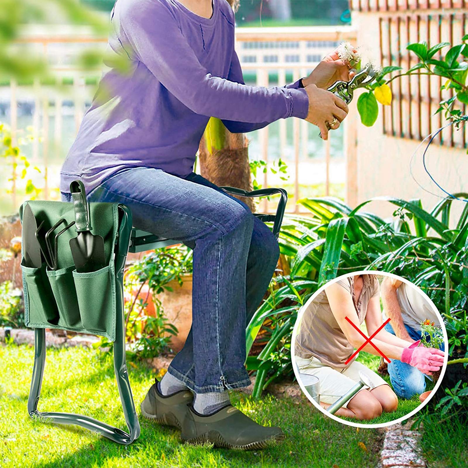 Gartenkniebank Werkzeugtasche Faltbarer Gartensitz Tragbare Werkzeugtasche 2 in 1 Klappbarer tragbarer Gartenkniebank mit Griffen Klappbarer Gartenbankhocker