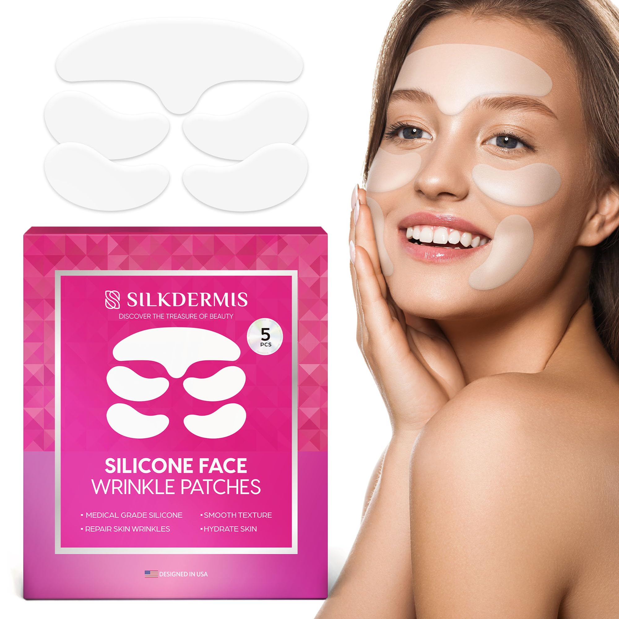 Silicone Face Patches 5pcs- Reusable Under Eye and Smile Line Patches Forehead Wrinkle Patches 5pcs