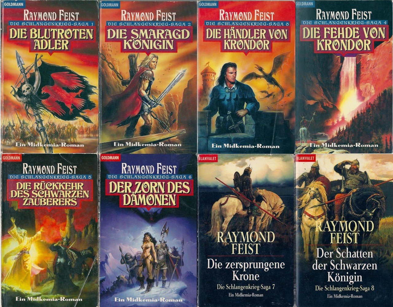 Die Schlangenkrieg Saga komplett (Die Blutroten Adler - Die Smaragdkönigin - Die Händler von Krondor - Die Fehde von Krondor - Die Rückkehr des schwarzen Zauberers - Der Zorn des Dämonen - Die zersprungene Krone - Der Schatten der Schwarzen Königin)
