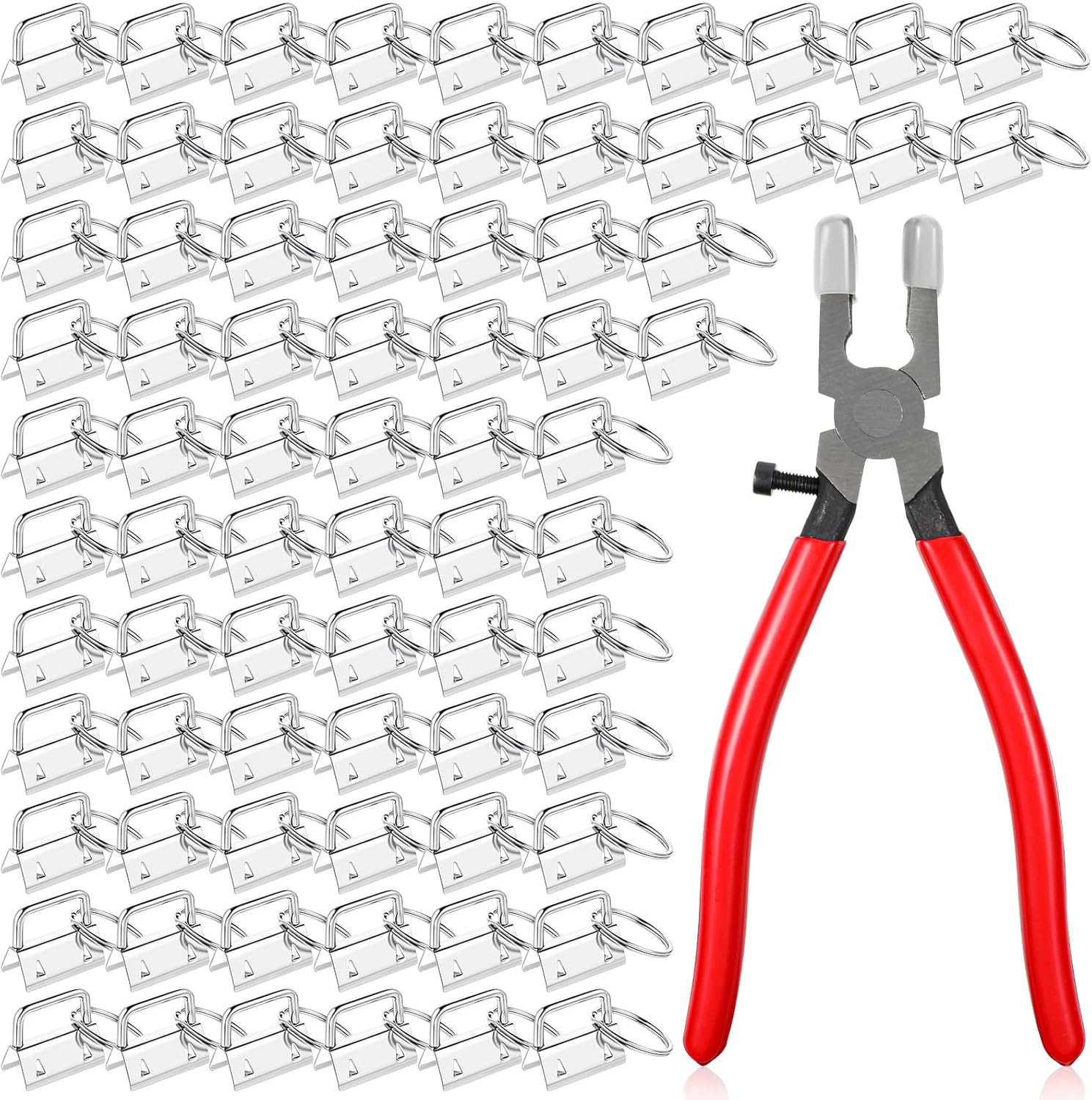 Key Fob Hardware Set, 100 Pcs Lanyard Key Fob Hardware 1 Inch with Pliers Tool Keychain Hardwares for Keychain And Wristlet Clamp Hardwares Supplies