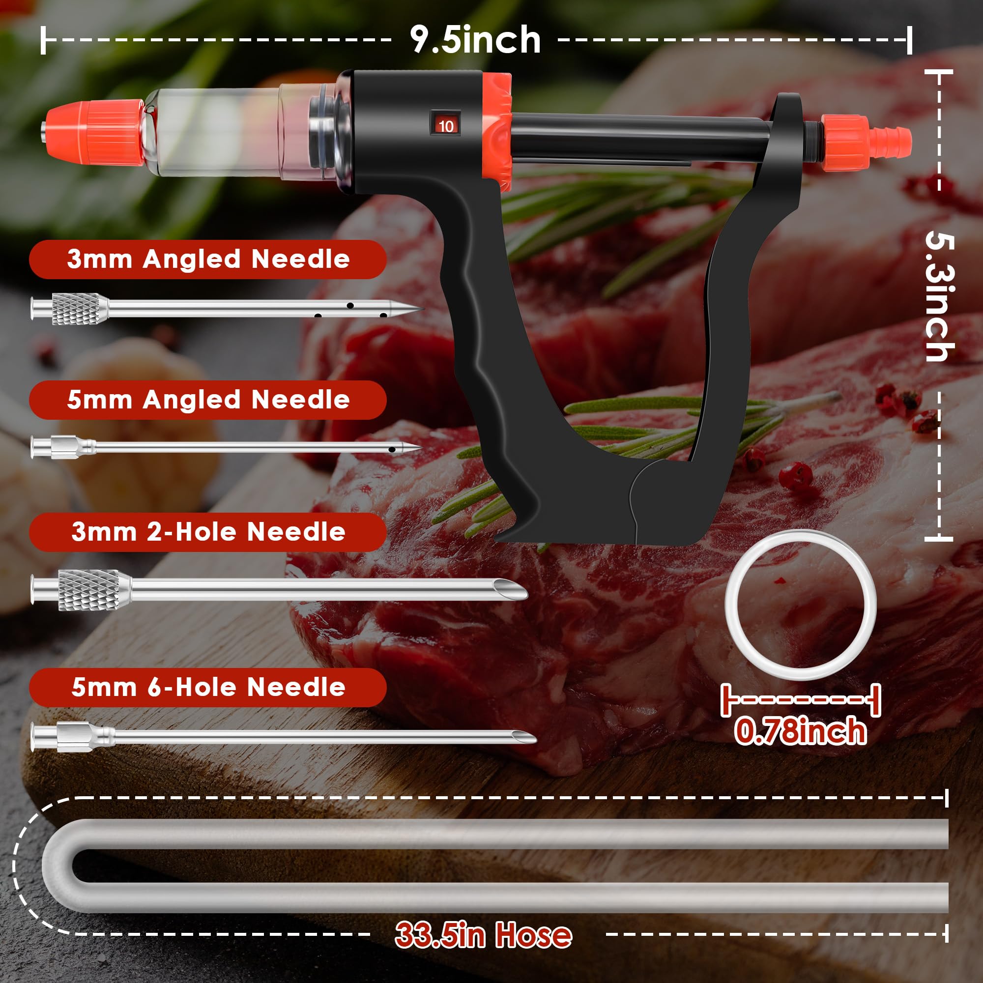 Dreyoo Marinadenspritze zum Räuchern, Fleischinjektorspritze mit 3 Durchflusseinstellungen, 4 Präzisionsnadeln & 85 cm Schlauch, ideale Fleischspritzenpumpe für Grill, Rauchen, Truthahn und