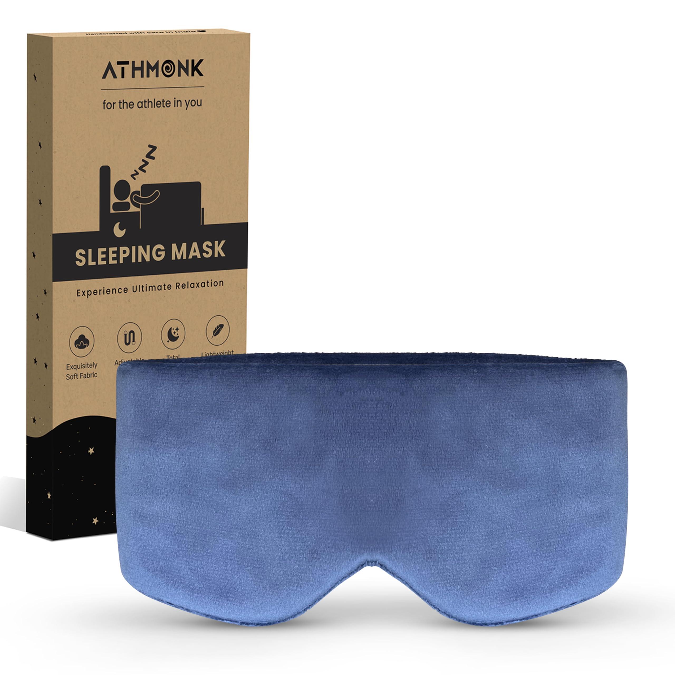 Athmonk Luxury Velvet Extra-Wide Sleeping Eye Mask Blind Fold - Essential Travel Accessories - Blindfold For Sleeping - Eye Mask For Sleeping Men & Women - Complete Blackout - Velcro Strap - Blue-picture-36