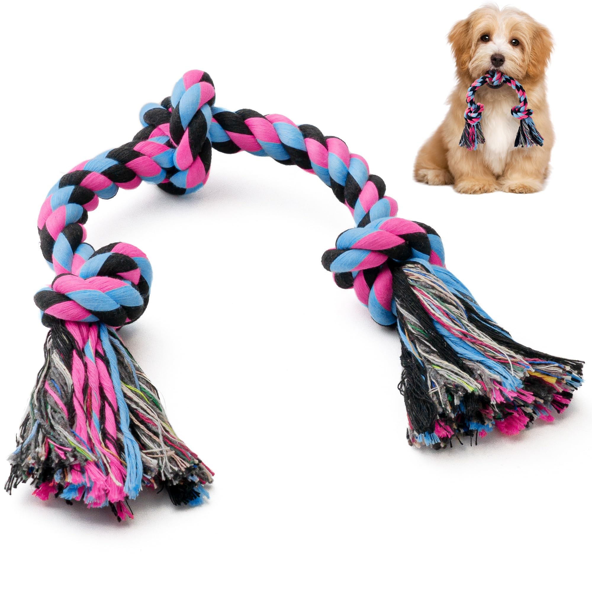 A vibrant rope toy perfect for teething play.