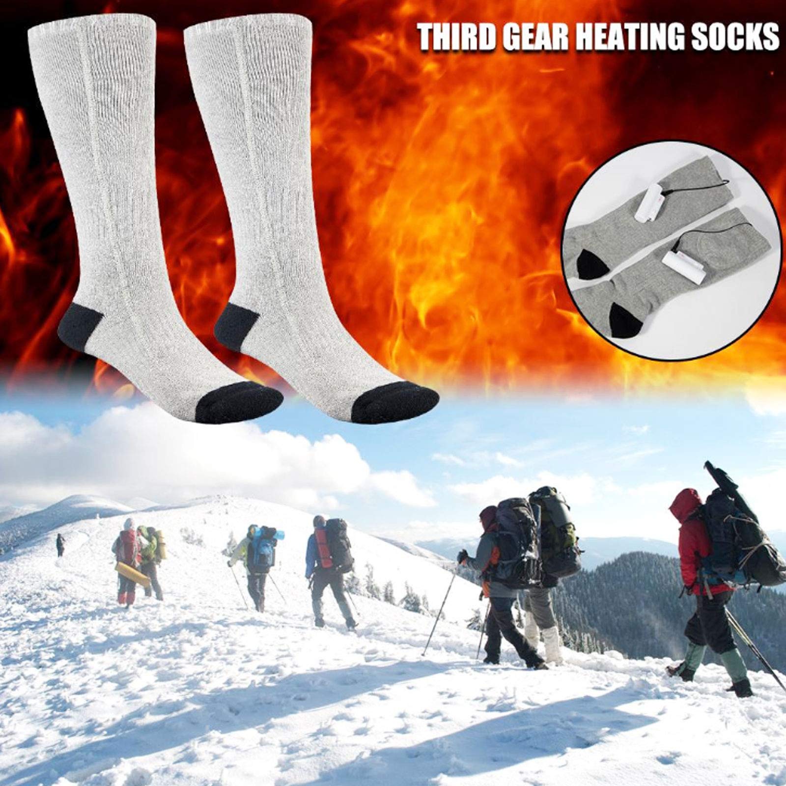 NANANA Calze Riscaldate Ricaricabili, Calze Riscaldate per Sci Invernali, 3.7v 2200mah Calze Riscaldate Ricaricabili, Tre Livelli di Calore, per Ciclismo, Pesca, Trekking, Campeggio(35-55℃),Grigio