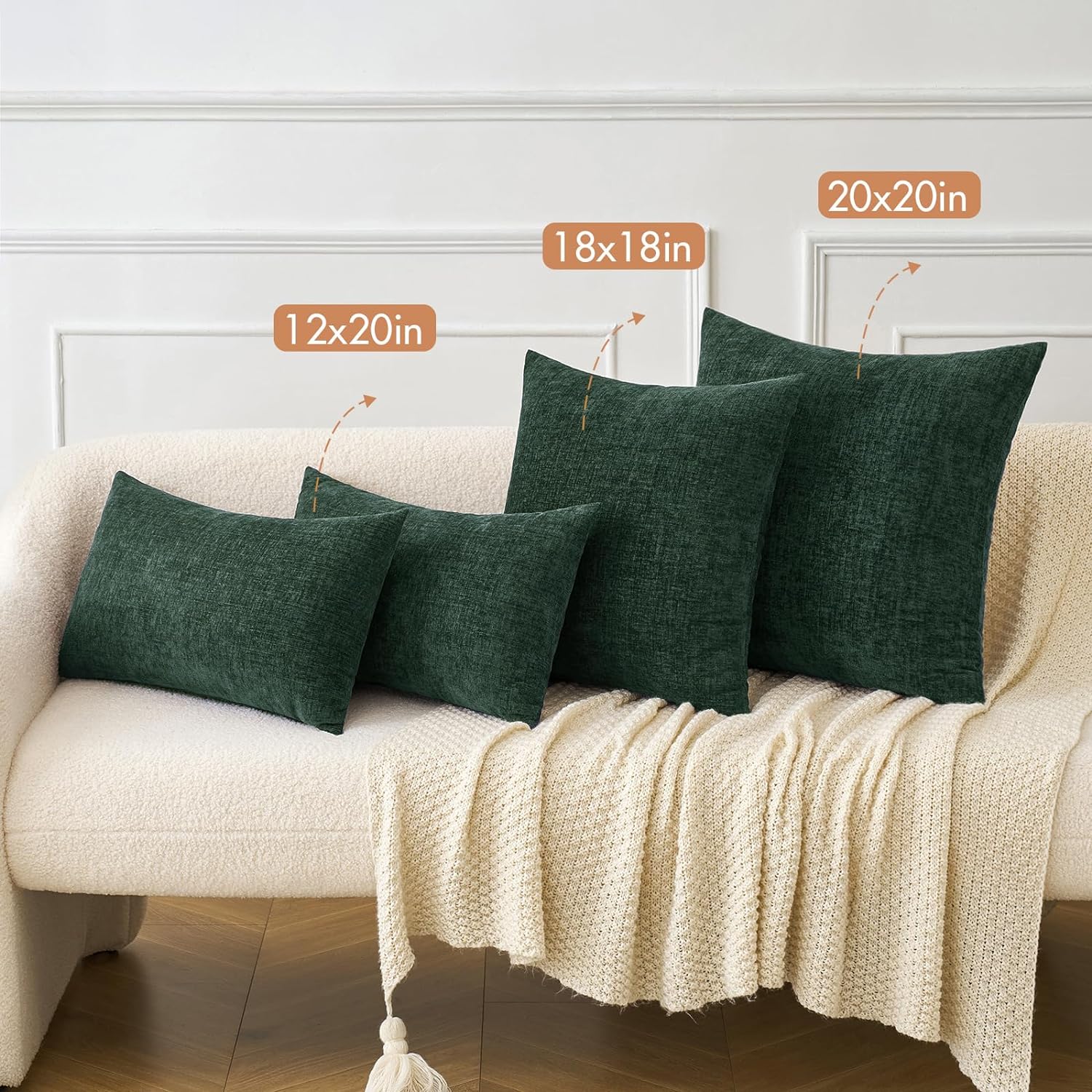 MIULEE Pack of 2 Green Throw Pillow Covers 16x16 Inch Soft Chenille Pillow Covers for Sofa Living Room Couch Solid Dyed Cases