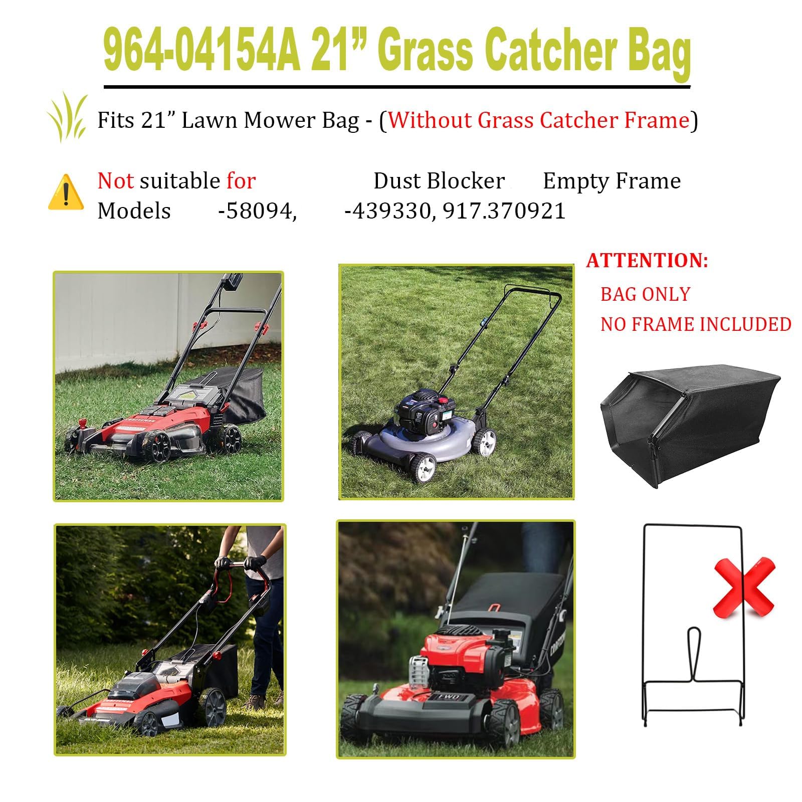 Sacco raccolta foglie in nylon capacità per tosaerba Gestione semplice dei detriti del giardino 964-04154A 964-04154 Sacco raccolta foglie per tosaerba