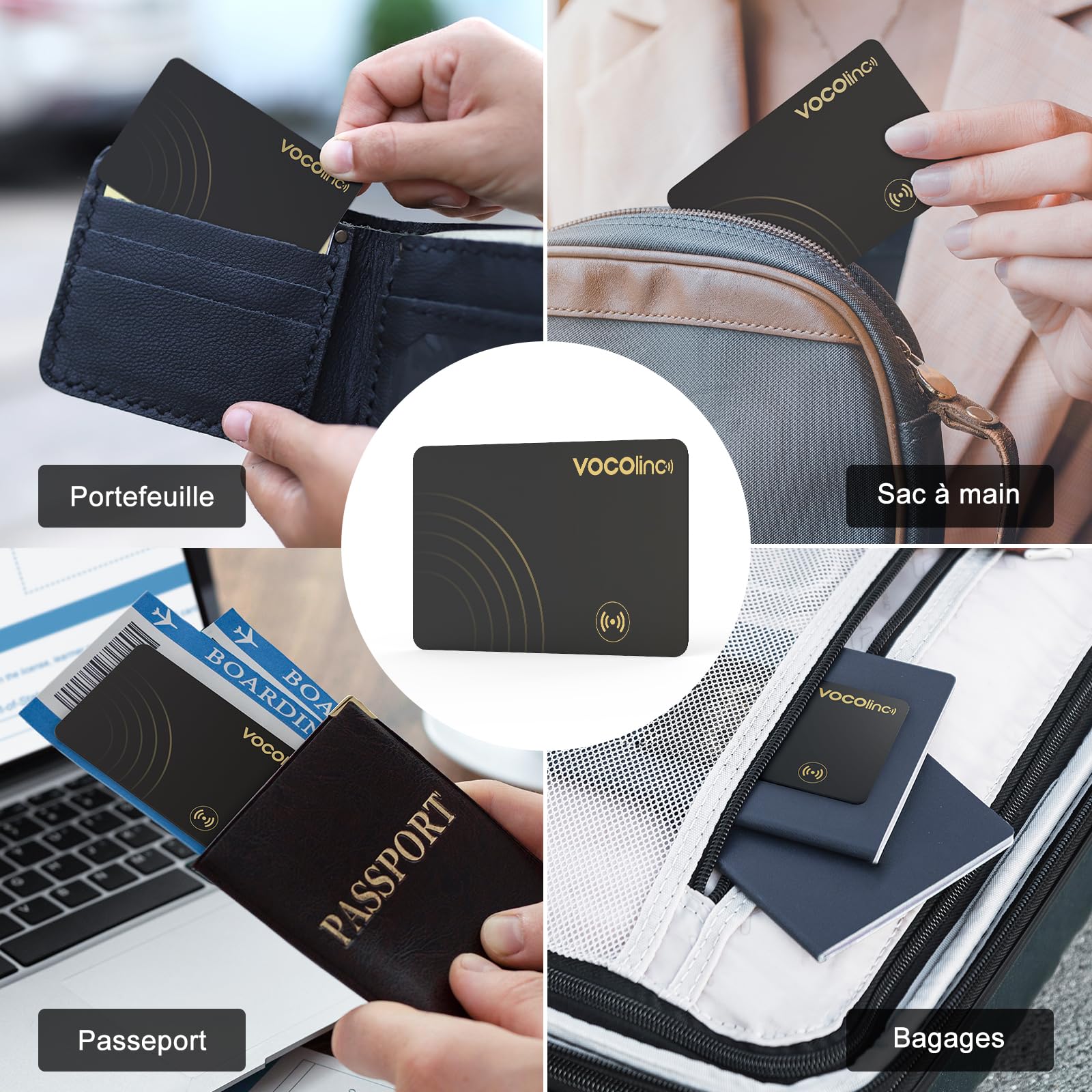 VOCOlinc Rechargeable Wallet Tracker Card Ultra Fin, Air Tag Traceur Carte Lot de 2, Bluetooth Localisateurs d’Objets Compatible avec Apple Localiser (iOS Uniquement) pour Portefeuille Bagages Valise