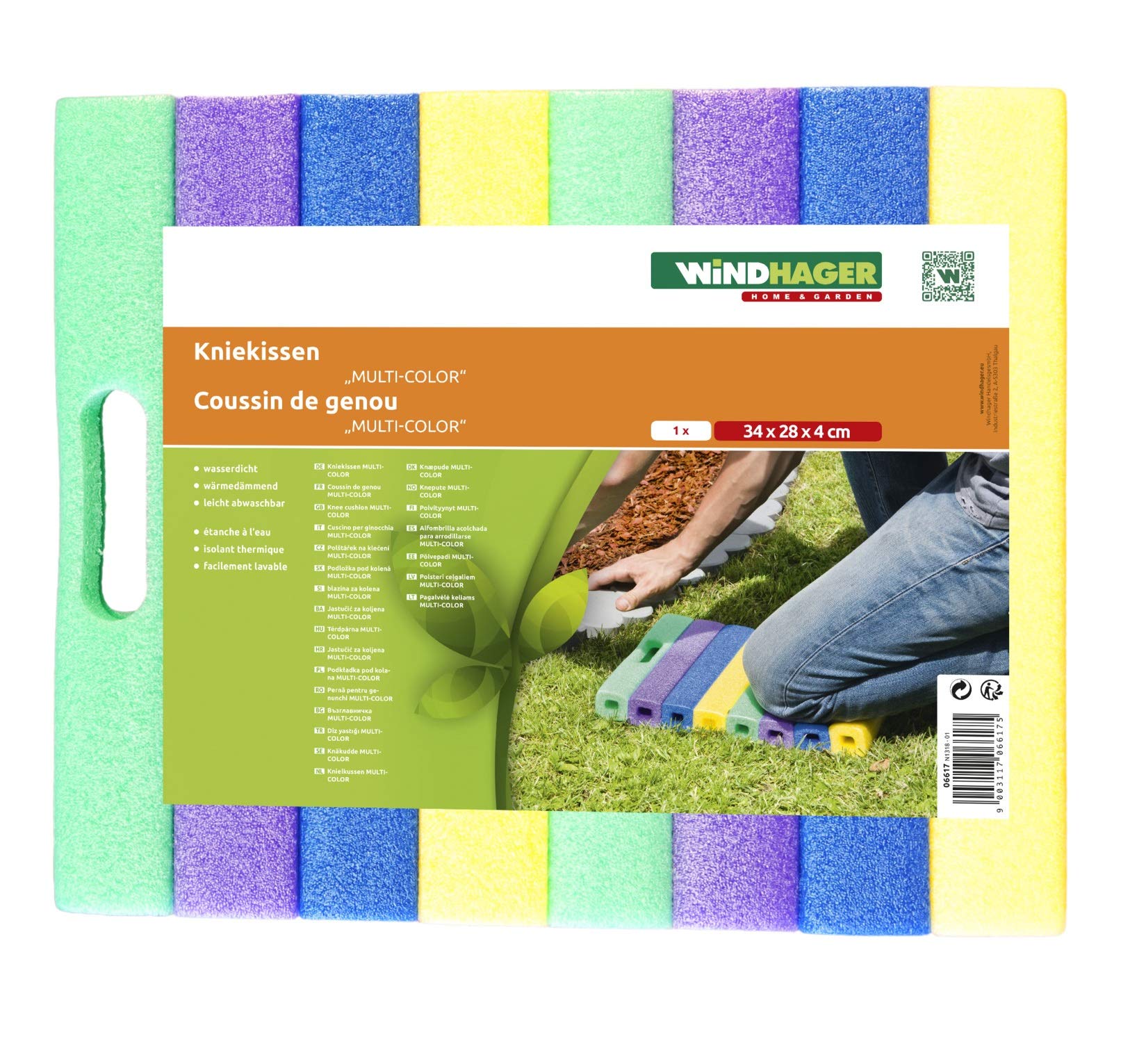 Windhager Cojín para Rodillas, cojín para Sentarse, Rodilleras, Protector de Rodilla, cojín Multiusos Ideal para Trabajar en el jardín, casa y Taller, Multicolor, 34 x 28 x 4 cm, 06617