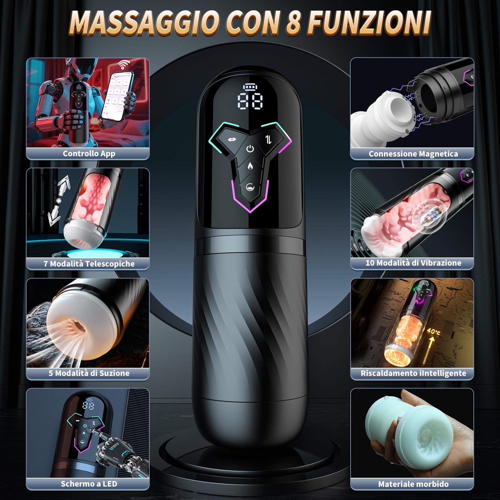 Masturbatore Uomo Sex Toys Interattivo con IA, Masturvatore per Uomo Realista con 10 Modalità Vibrazione 7 Telescopiche e 5 Suzione, Vagina a Riscaldamento Rapido, Sexytoysys Coppia con Controllo APP