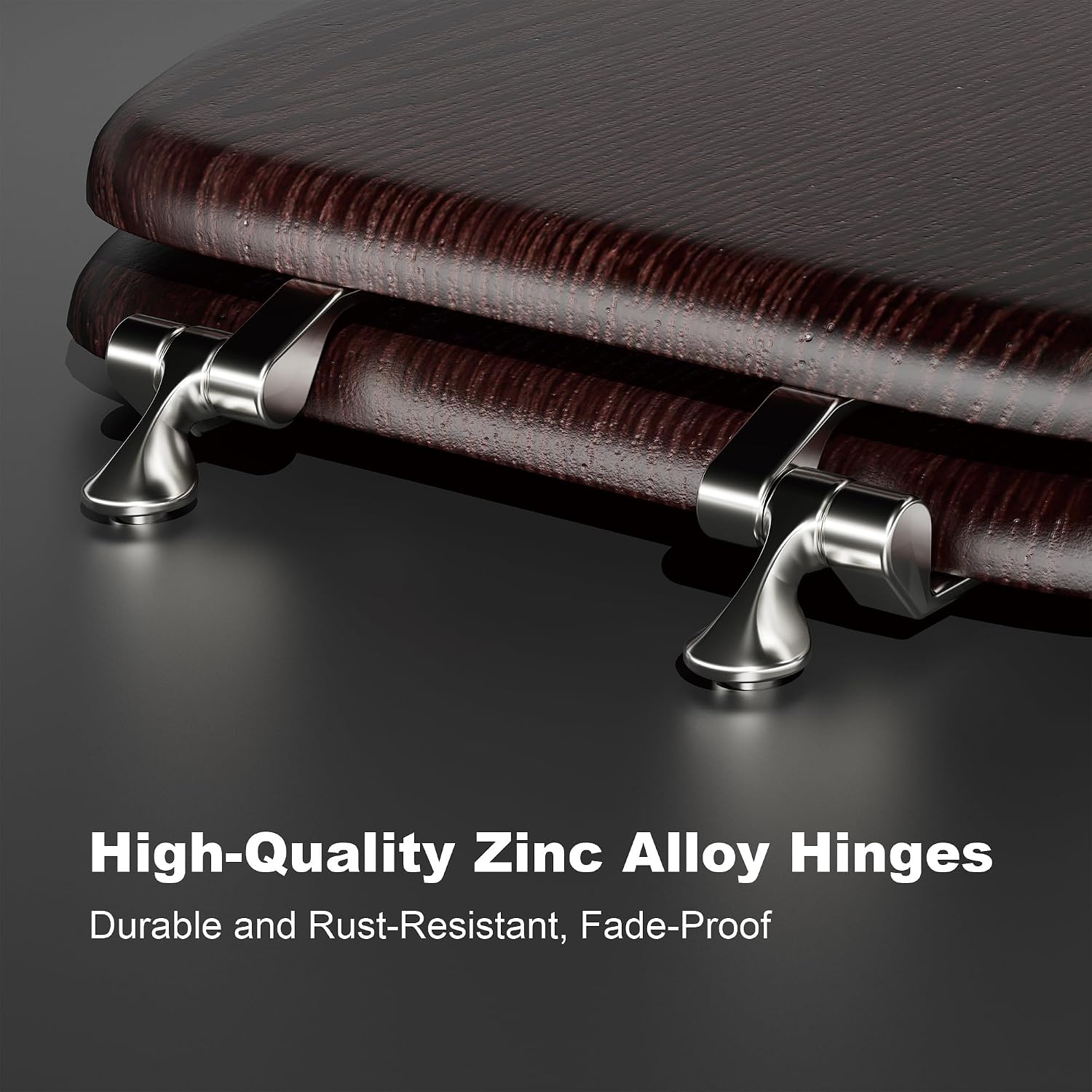 Round Wood Toilet Seat Support 400 lbs, Heavy Duty Wooden Toilet Seat with Natural Wood Veneer for Bathroom, Dark Walnut Toilet Lid with Chrome Hinges, Grip-Tight Bumpers, Easy Clean, Easy Install