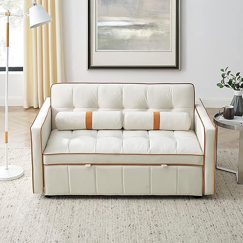 Moderno sofá cama extraíble de 55.5 pulgadas, sofá biplaza de 2 plazas con bolsillos laterales, respaldo ajustable y almohadas lumbares, adecuado disponible en Yaxa Peru