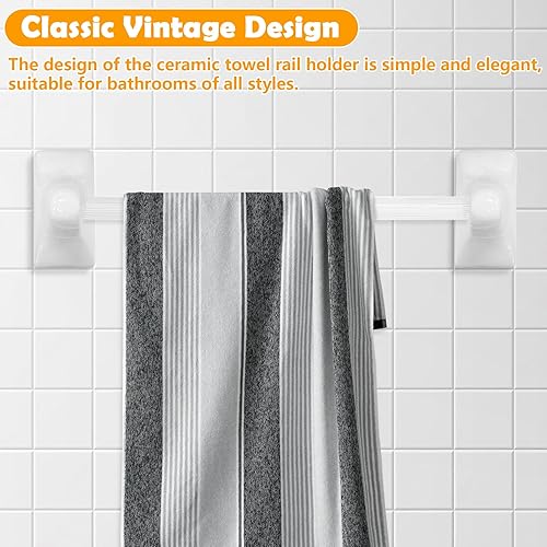 Miniatura 6 de Paquete de 2 barras de toalla de porcelana para barra de toallero, soporte de poste de soporte de azulejos, soporte de toalla de baño de cerámica