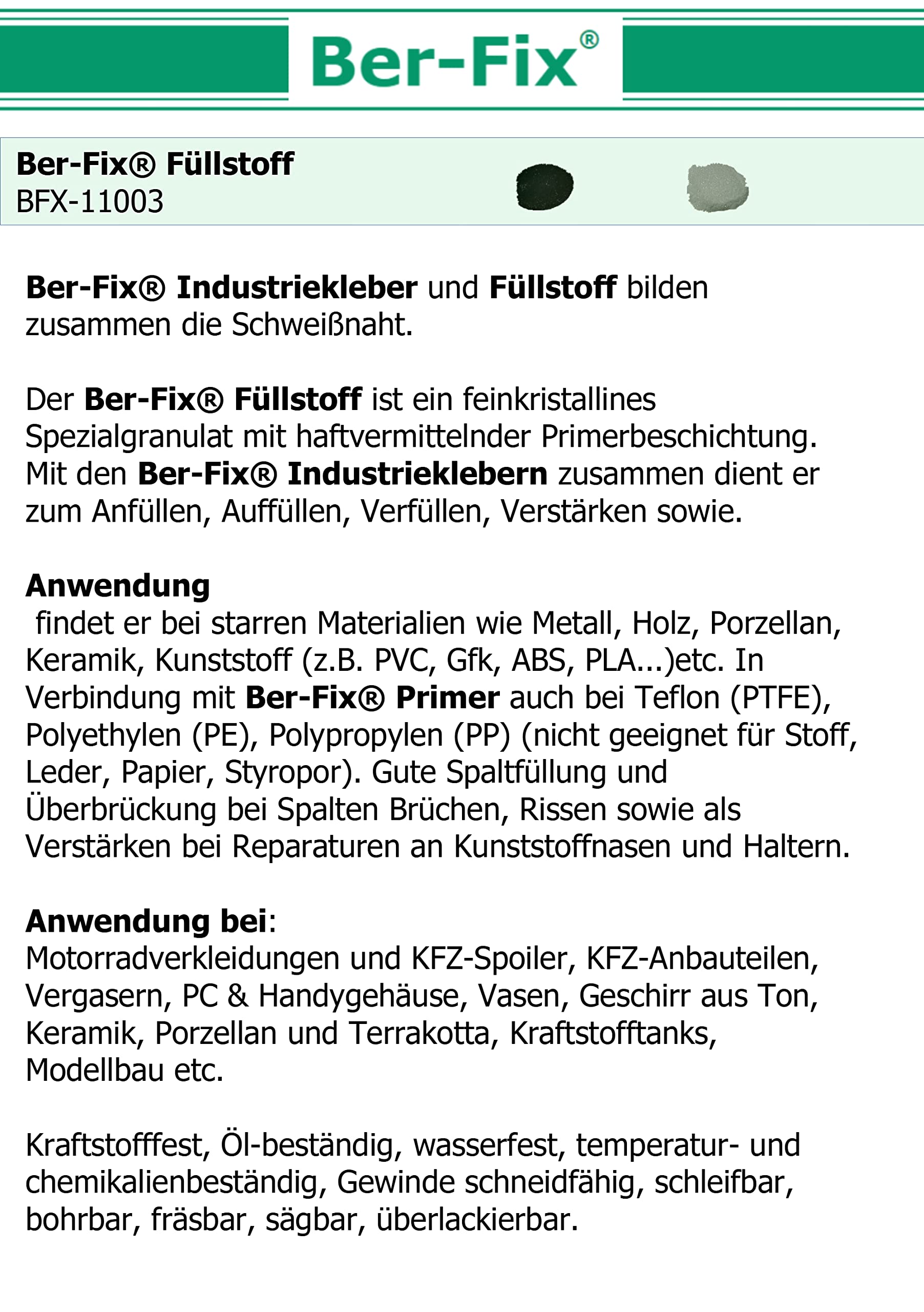 Ber-Fix® 10 x 60 g granulado – blanco para pegamento industrial y pegamento instantáneo para la costura de soldadura.