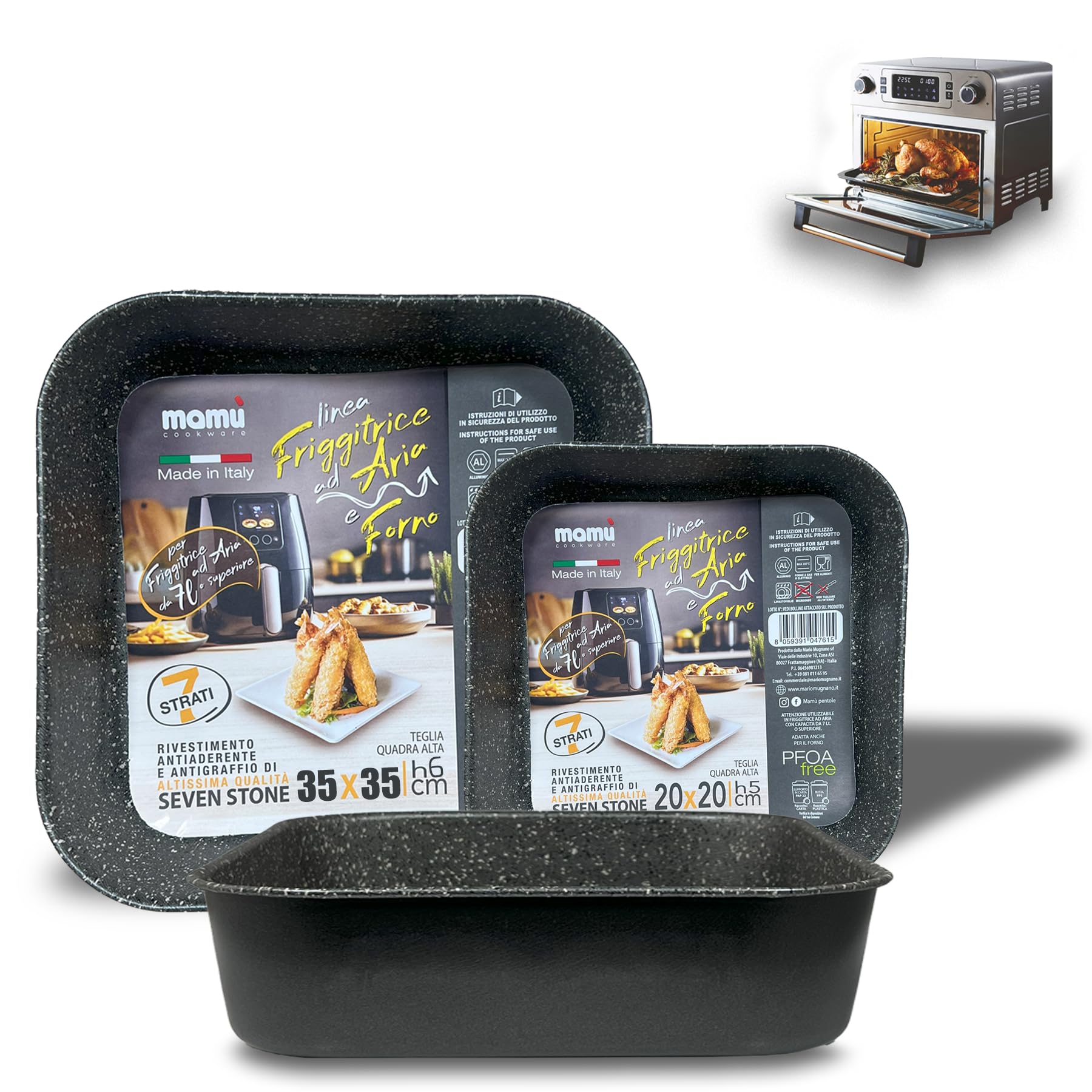 ARCA, Set 3 Teglie Alte Quadrate 20/25/35 cm, per Friggitrice ad Aria e Forno, Antiaderenti e Adatte alla Lavastoviglie, in Alluminio, Made in Italy, Altezza 5 cm (Misure Interne)