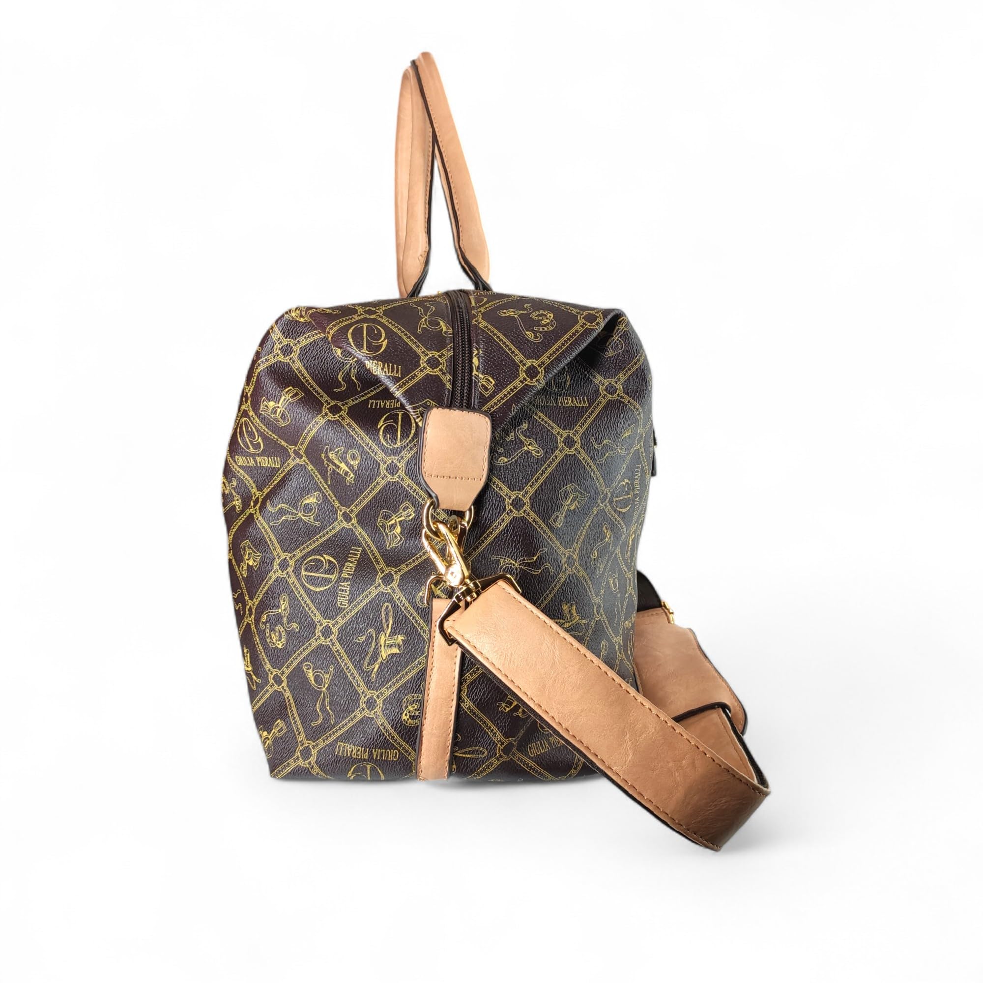 XXL Reisetasche Damen Herren Groß Weekender Sporttasche Handgepäck Braun Beige Kunstleder Vintage Schultertasche Weekendtasche (Caffe-Crema (Braun-Beige))