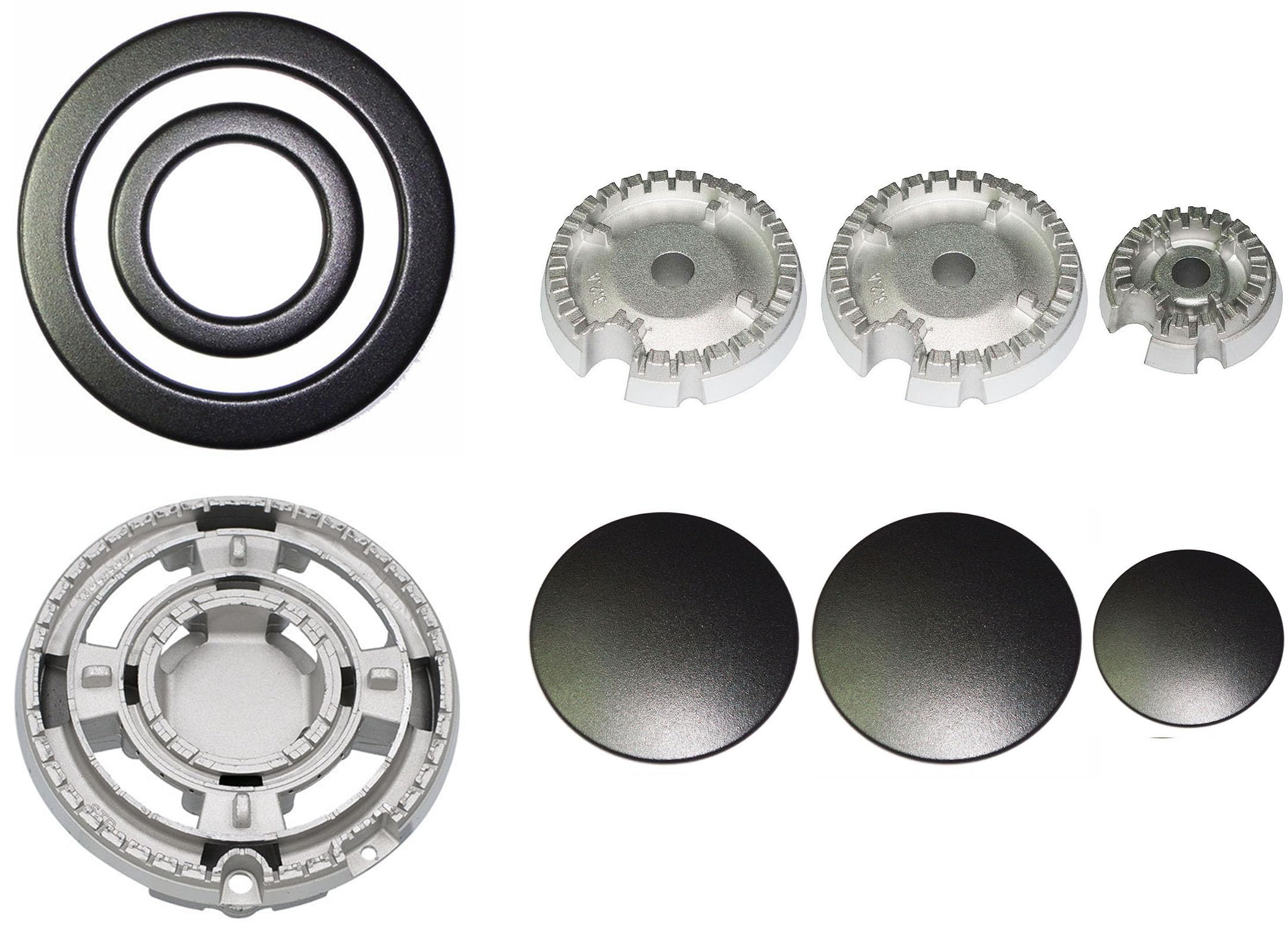 Franza - Kit 4 bruciatori Defendi per Whirlpool completi di piattelli spartifiamma 3 fuochi + tripla corona per cucina piano cottura 4 fuochi - Made in Italy - WR09/1