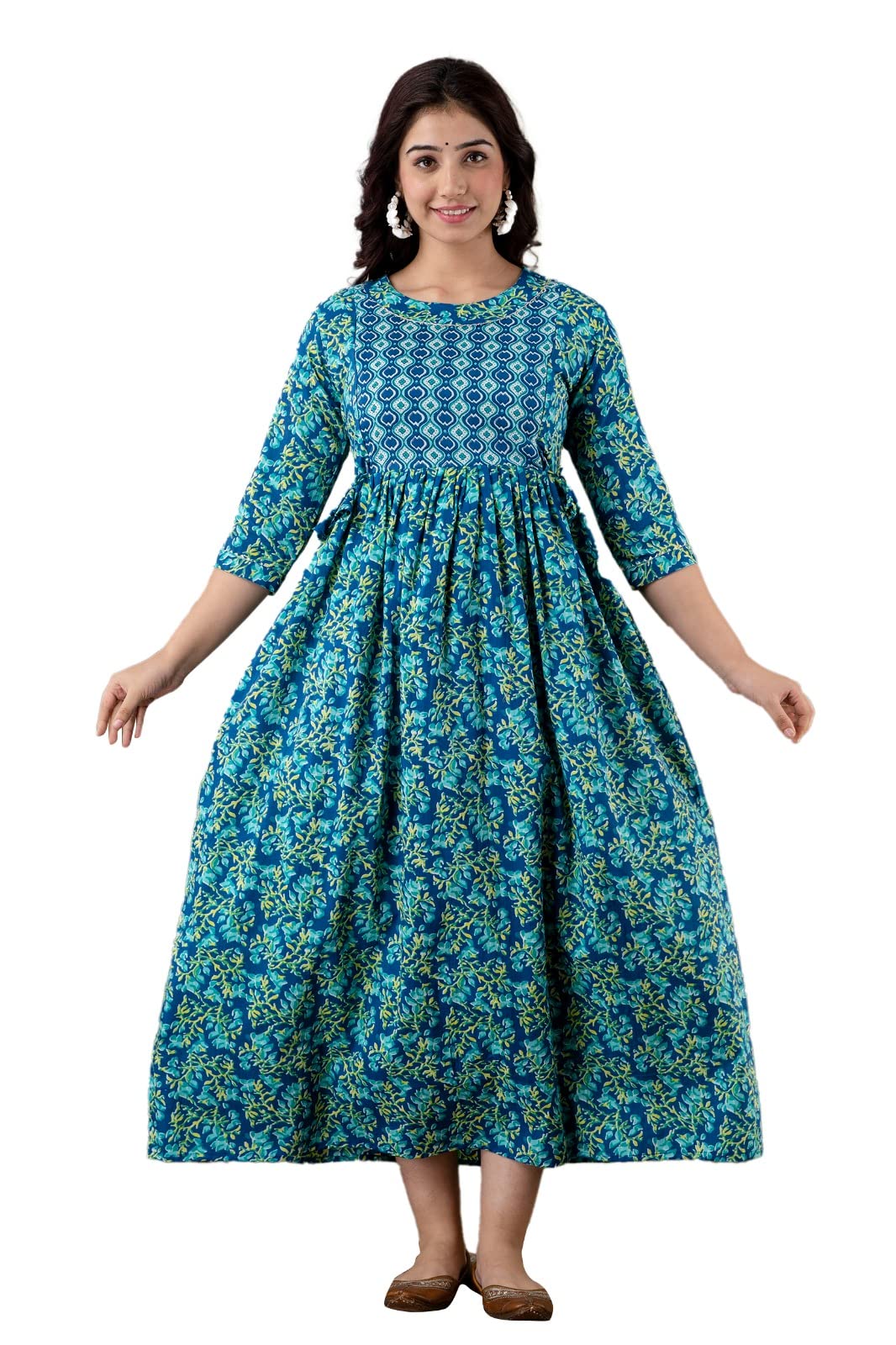 Women's Pure Cotton All Over Printed Maternity Gown Feeding Nighty A line Feeding Dress Kurti Gown-image-31