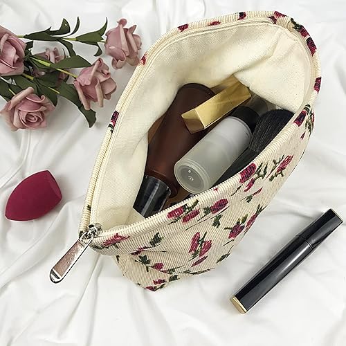 Miniatura 4 de Bolsa de maquillaje para mujer, bolsa de cosméticos de pana con diseño estético, estuche para lápices para niñas, lindo organizador de maquillaje de