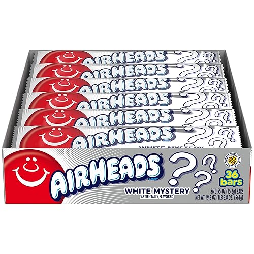 Miniatura 2 de Airheads Caramelos, barras de tamaño completo envueltas individualmente, misterio blanco, caramelo a granel, no se derrite, fiesta, 0.55 onzas