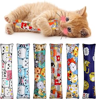 6 Pack Catnip Kicker Toy Interactive Cat Kicker Toy Kitty Kick Sticks for Cats, Durable and Bite Resistant Cat Chew Toy Indoor Cat Kick Pillow Toy with Cute Patterns for Kitten Pet Supplies, 10.6 Inch