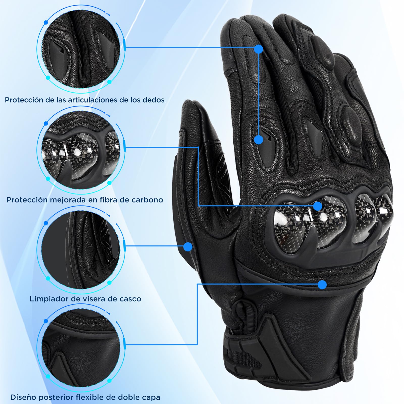 evermotor Guantes Moto Invierno de Cuero Hombre Mujer, Certificados | Talla XXL, Piel De Cabra, Cálidos, Táctiles, Antideslizantes, Flexibles, Protección De Manos, Moto, Scooter, MTB, Quad