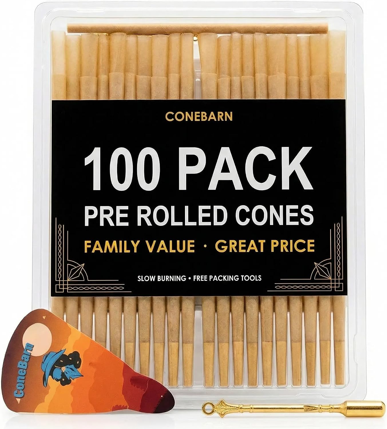 100 Pack | Rolling Papers Cones | Cones Pre Rolling Papers Rolled king Size with Filter Tips, Packing Stick & Scoop