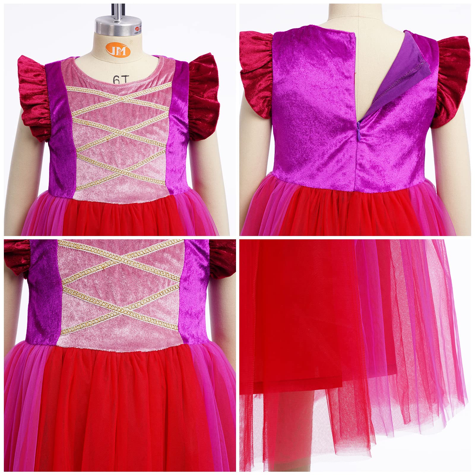 IMEKIS Ragazze Costume da Strega Cattiva di Halloween Principessa Winifred Sarah Mary Sanderson Cosplay Vestire con Parrucca del Mantello con Cappuccio Vestito di Carnevale di Compleanno