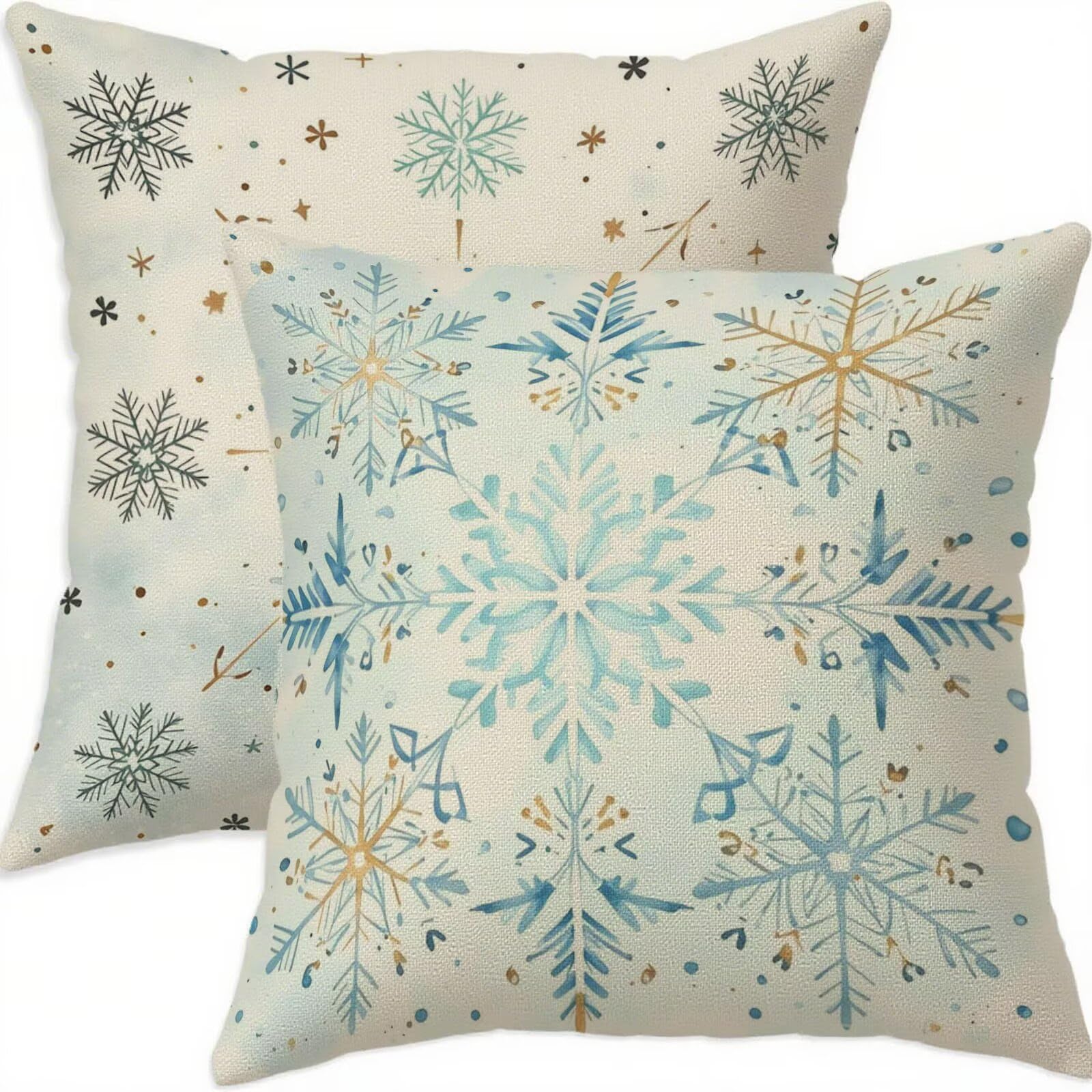 Housse coussin 80x80cm Noël bleu imperméable taie oreiller lin canapé