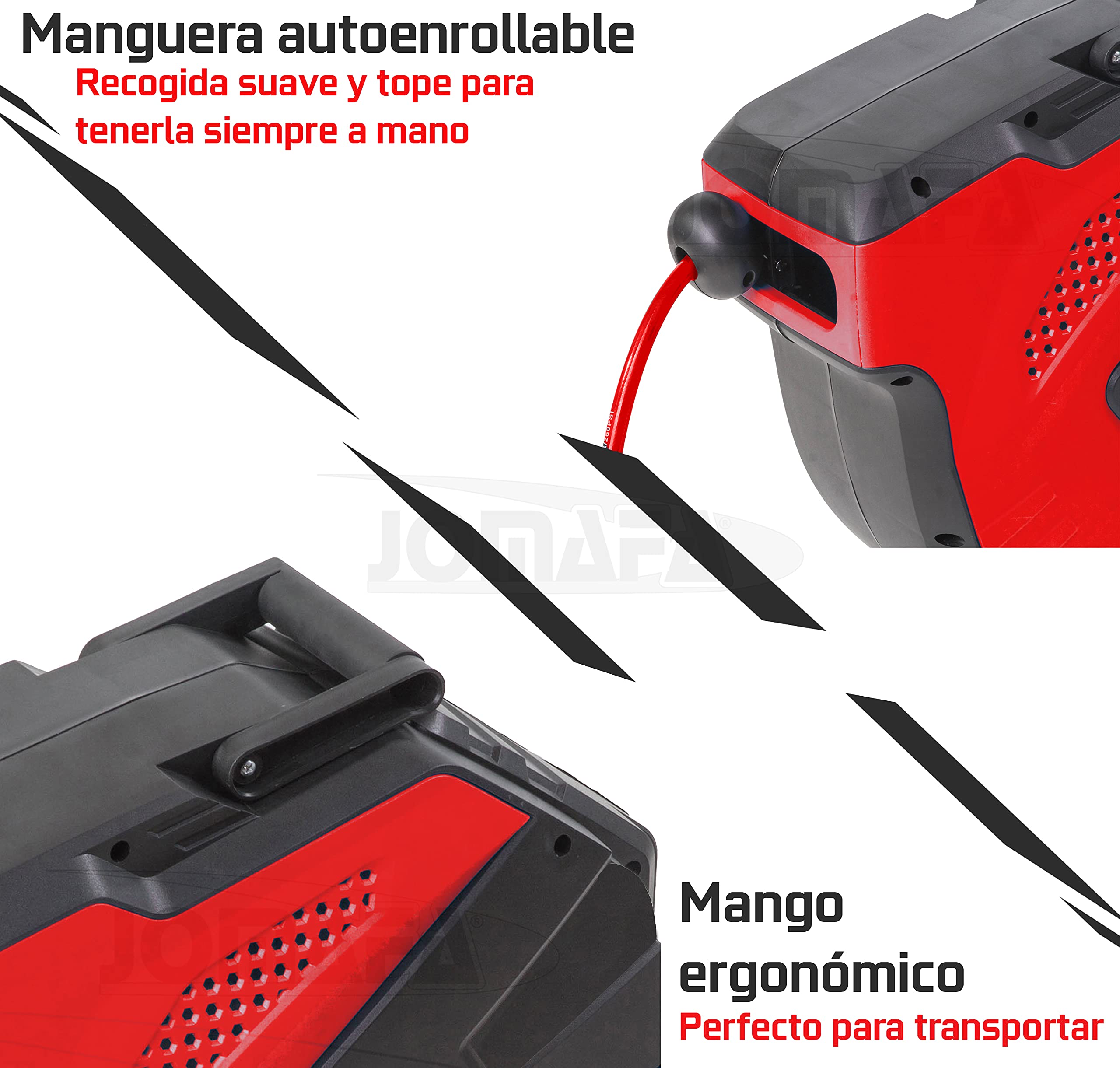 Carrete de Manguera Aire Comprimido 12 m + 1 m VERSION PROFESIONAL ALTO CAUDAL | Conector de 3/8" | 12.5 x 19 mm