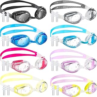 8 Pcs Swim Goggles, Adjustable Silicone Swimming Goggles Crystal Clear Swim Glasses for Children and Teens(Mixed Colors)