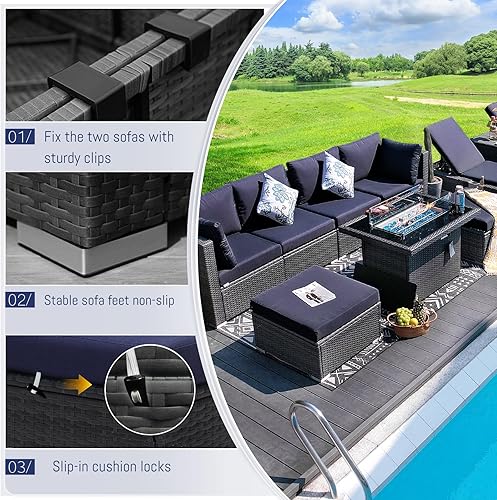 Miniatura 5 de BULEXYARD Juego de muebles de patio de 7 piezas con respaldo alto para exteriores, con fogata, sofá modular de mimbre resistente para todo tipo de