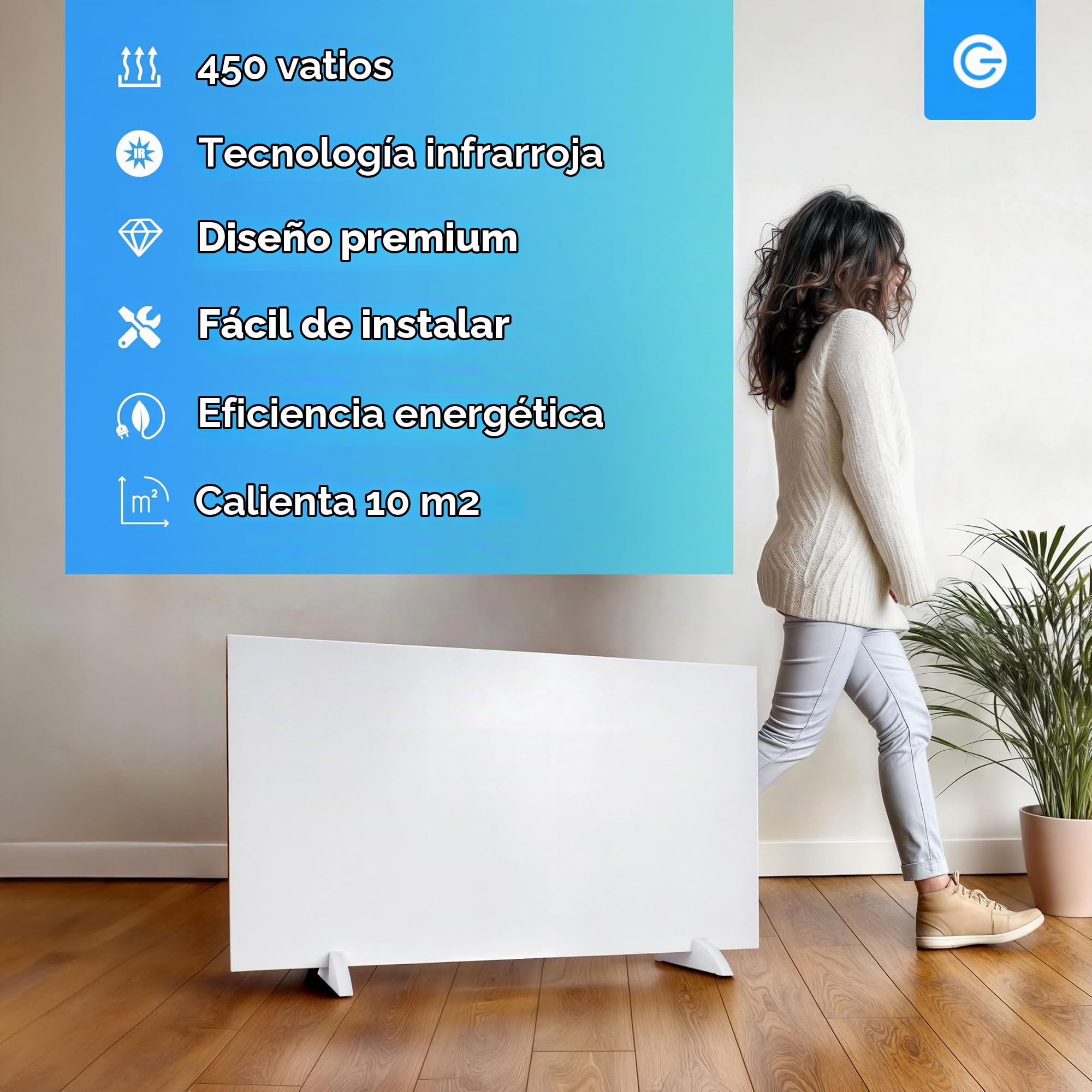 Silvergear® Calefacción Infrarroja Premium | Panel Calefactor 420W con Control WiFi | Protección Contra Sobrecalentamiento | Instalación en Pared o Independiente | Diseño Ecológico