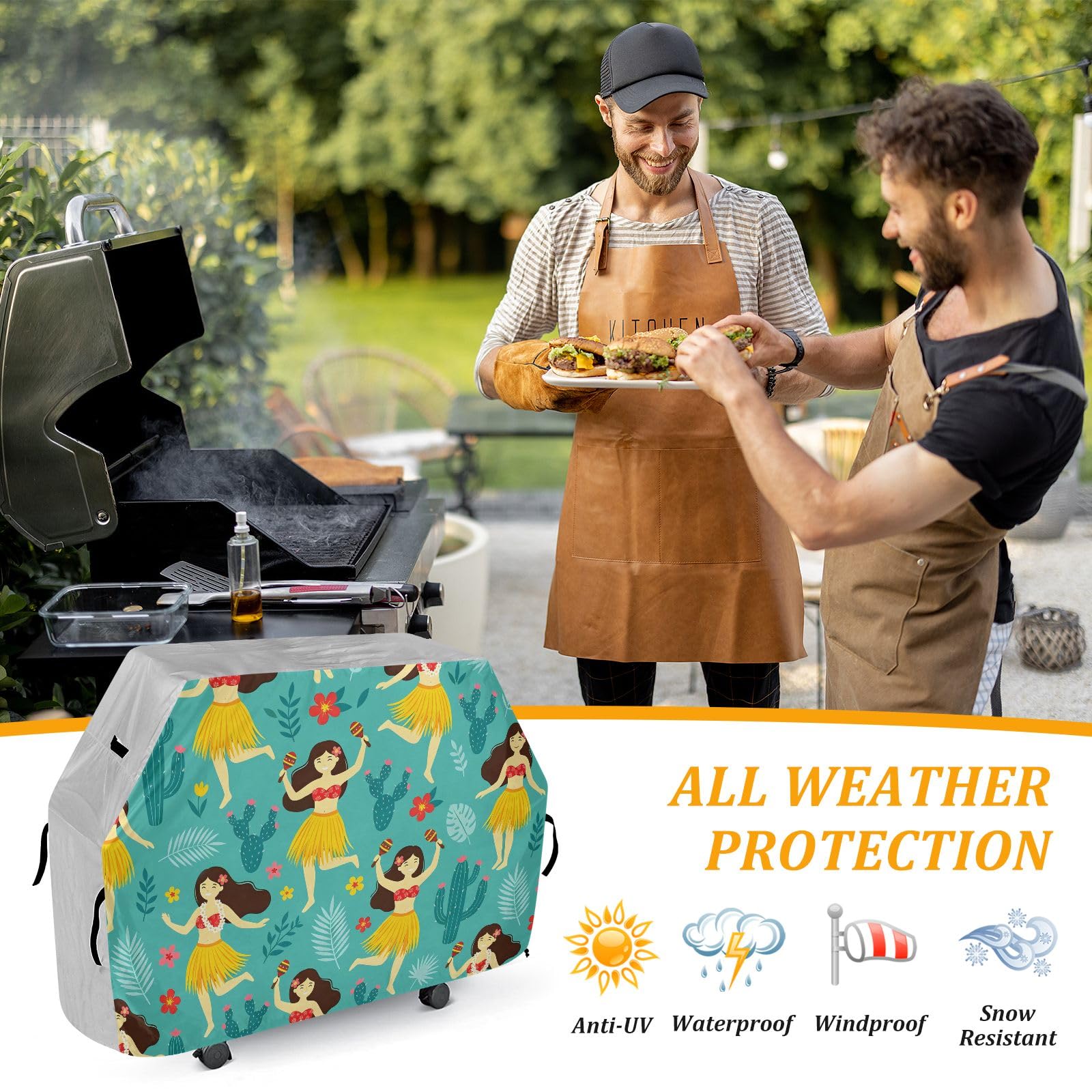 Copertura per barbecue hawaiana Hula Dance impermeabile resistente per barbecue all'aperto
