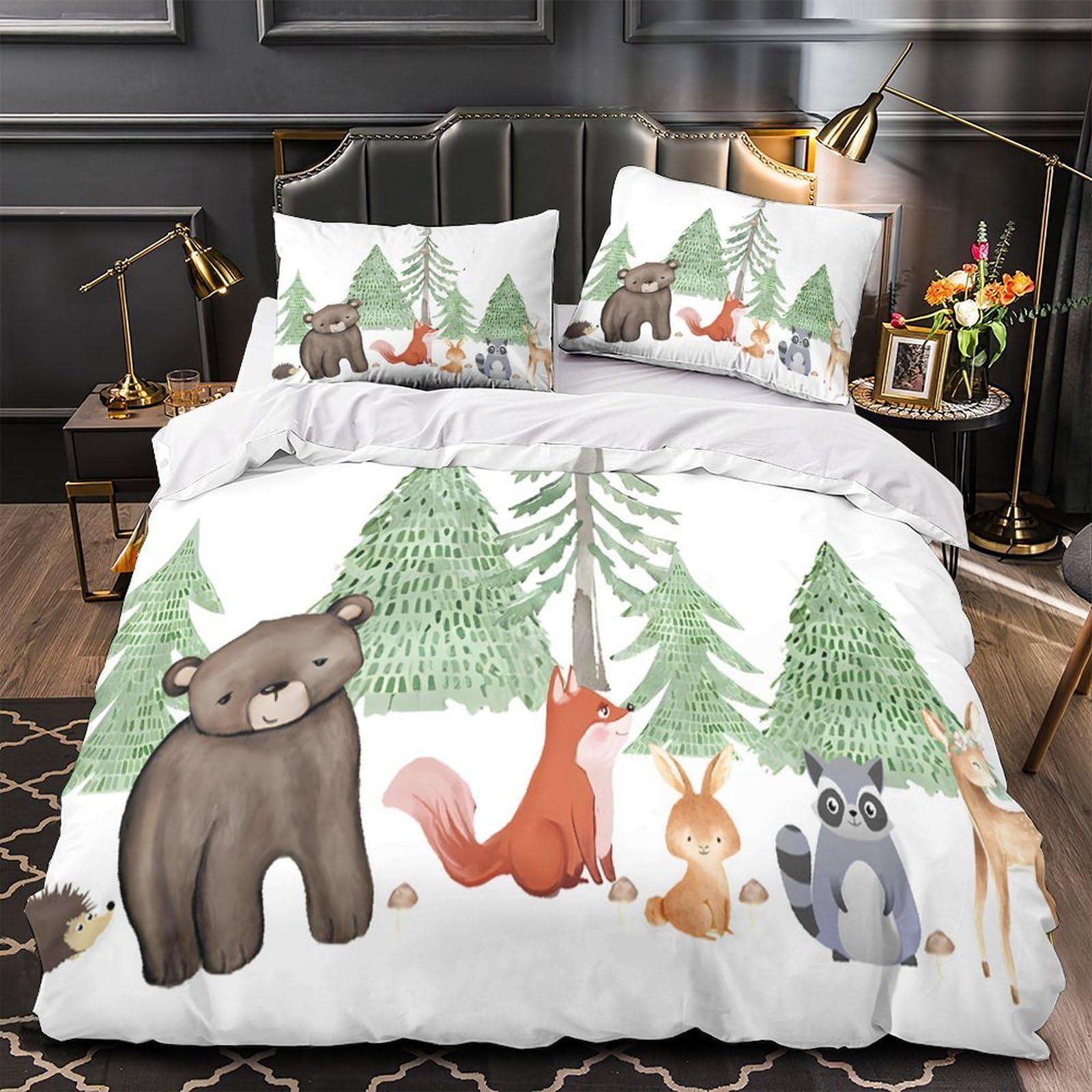 Housse de couette hypoallergénique microfibre imprimé 3D forêt lit enfant 140x200 douce et légère