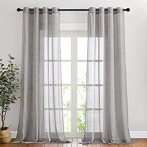 NICETOWN Linen Curtains Charcoal Grey for Cold Wind, Grommet Casual Flax Semi Sheer Window Drapes with Light Filtering for Farmhouse/Living Room, W52 x L90, Set of 2