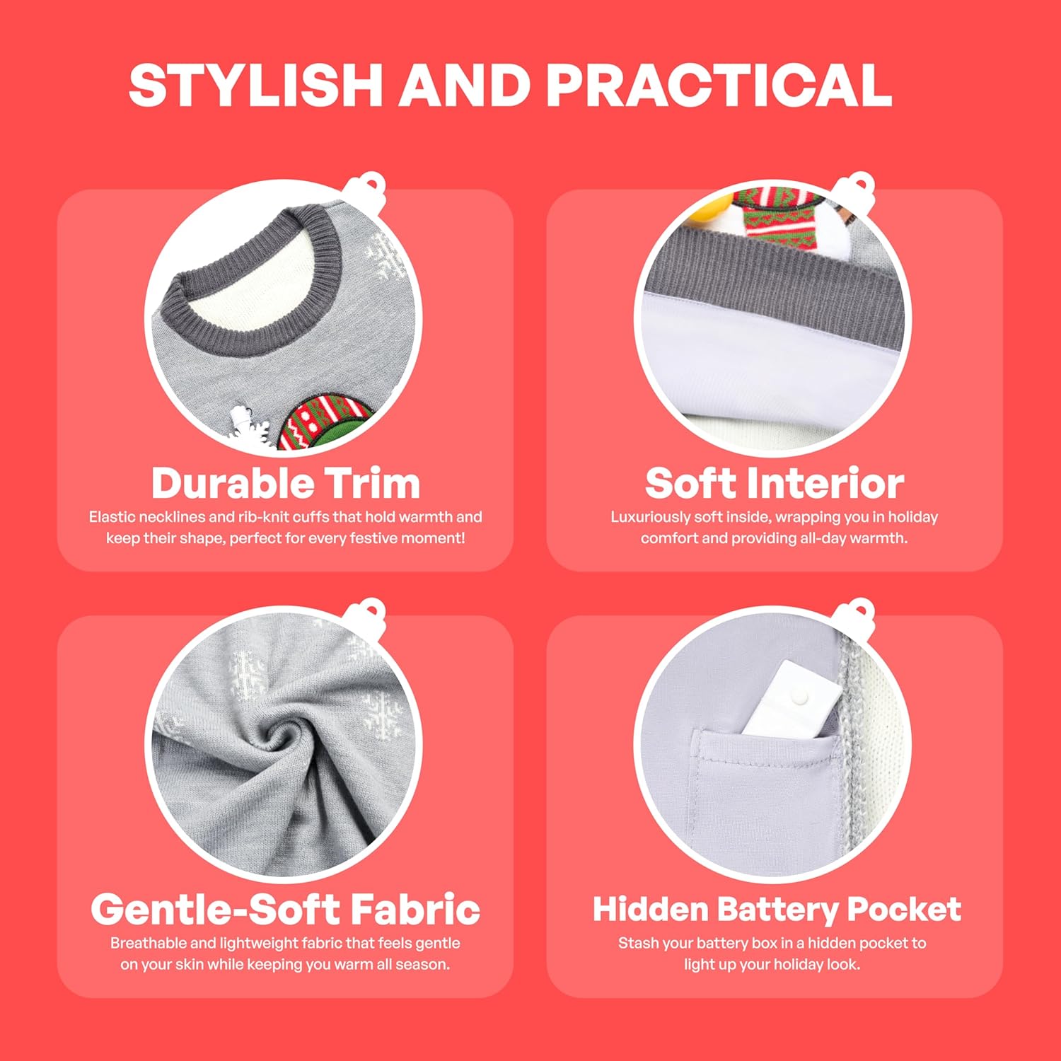 JOYIN Ugly Christmas Sweater Women Men Couples, LED Light Up Ugly Christmas Sweater Kids 2025 Snowman（Grey） - Image 5