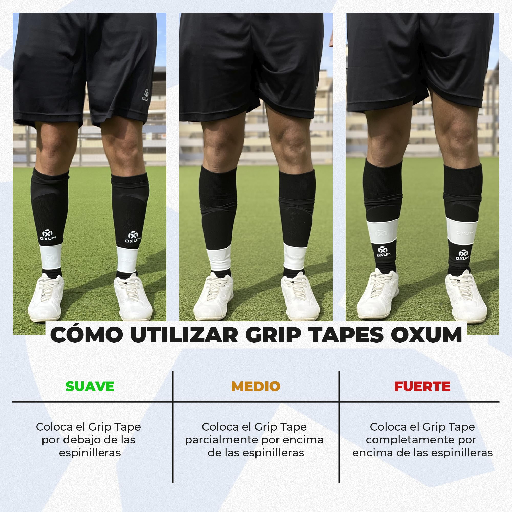 Oxum Banda Sujetaespinilleras Pro de Silicona para Fútbol - Soporte Seguro y Cómodo para Espinilleras - Sujetaespinilleras para Adultos y Niños (Grip Tapes)