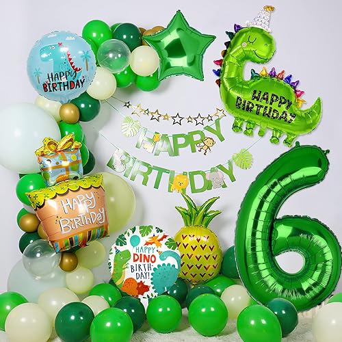 Miniatura 7 de 7 globos de dinosaurio  Globos de aluminio Mylar con número de cumpleaños de dinosaurio para suministros de fiesta y decoraciones (6)